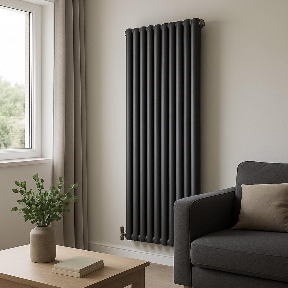 Modern anthracite radiator in living room