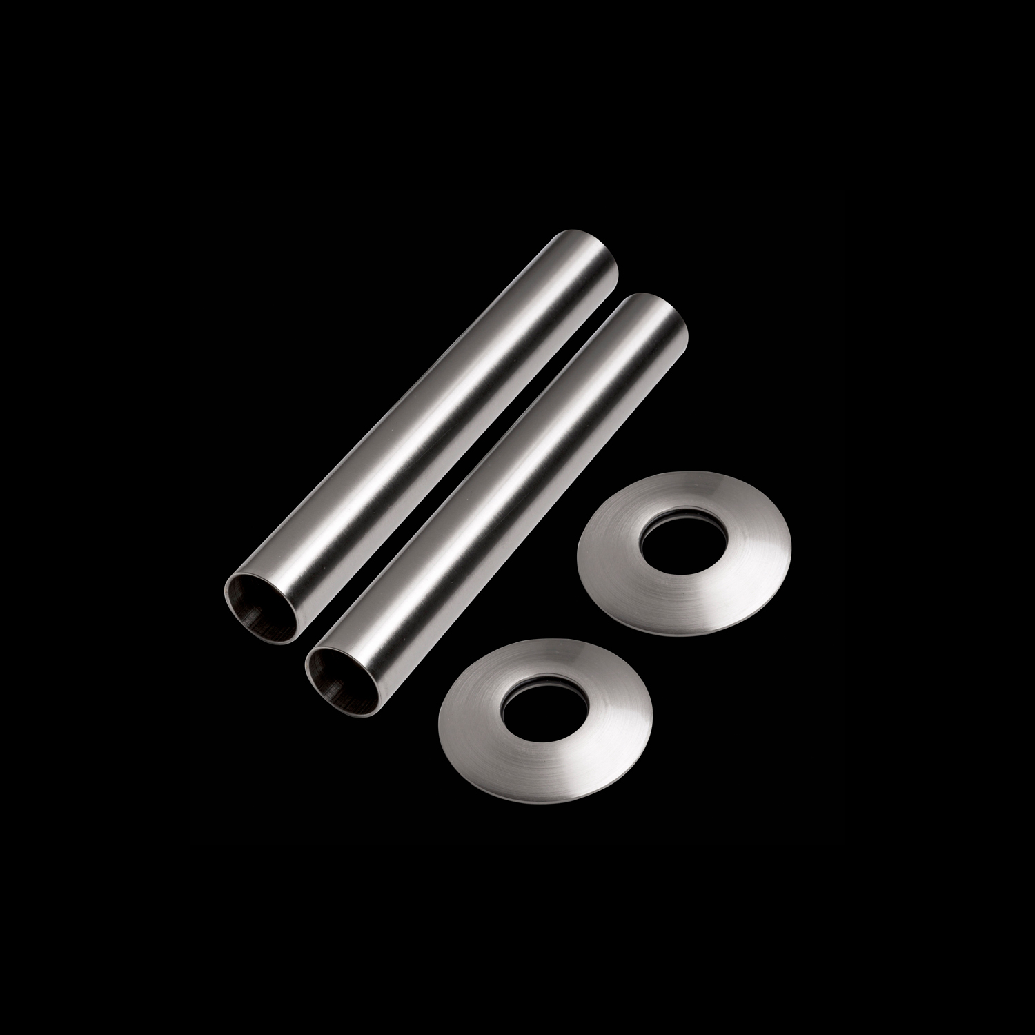 Brushed Chrome Pipe Sleeve & Collar Floor Tidy Set - 1 x Pair of 130mm