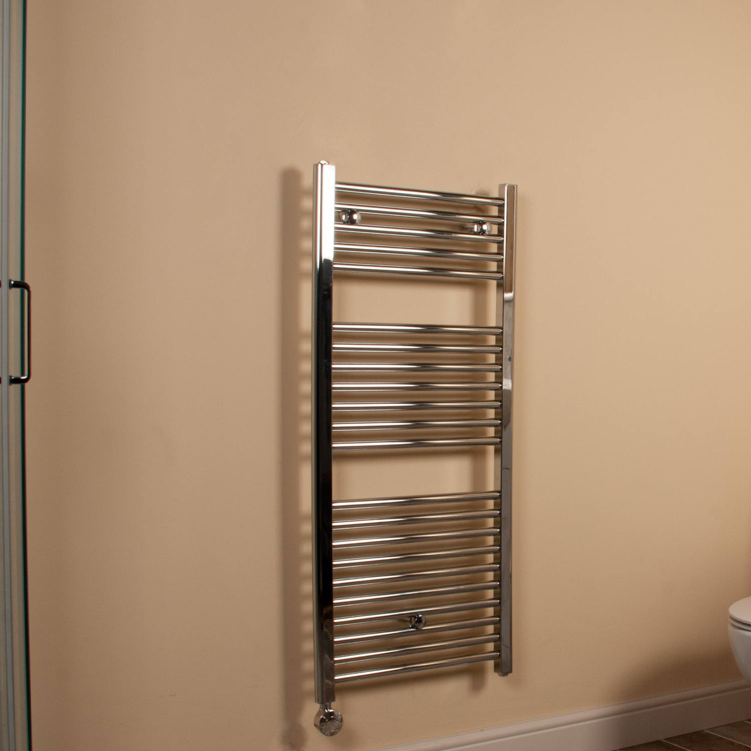 Chrome Straight Ladder Thermostatic Electric Towel Rail 1100mm high x 500mm wide