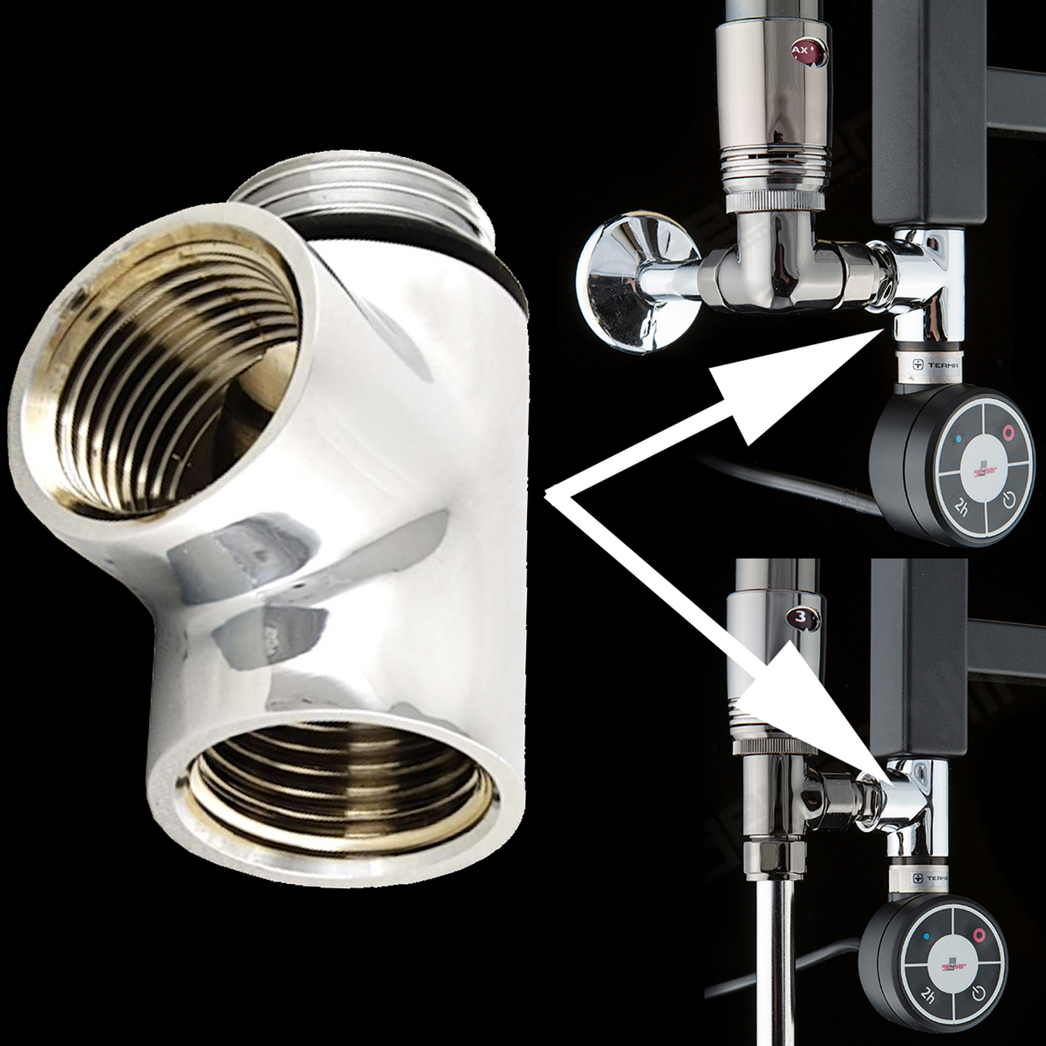 Chrome T Piece Dual Fuel Connector For Towel Radiators