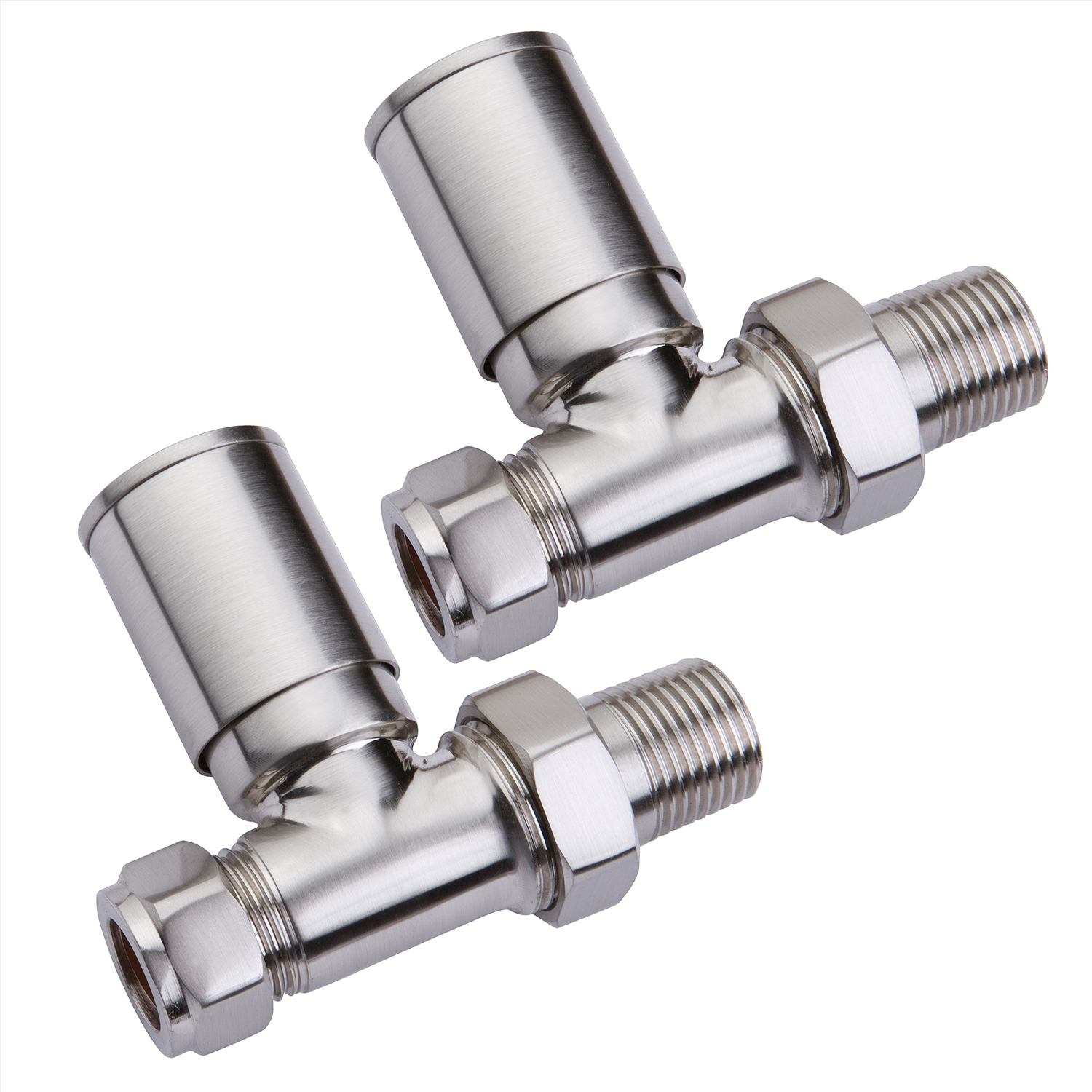 Brushed Chrome Designer Straight Manual Radiator Valves – Control & Lockshield Set