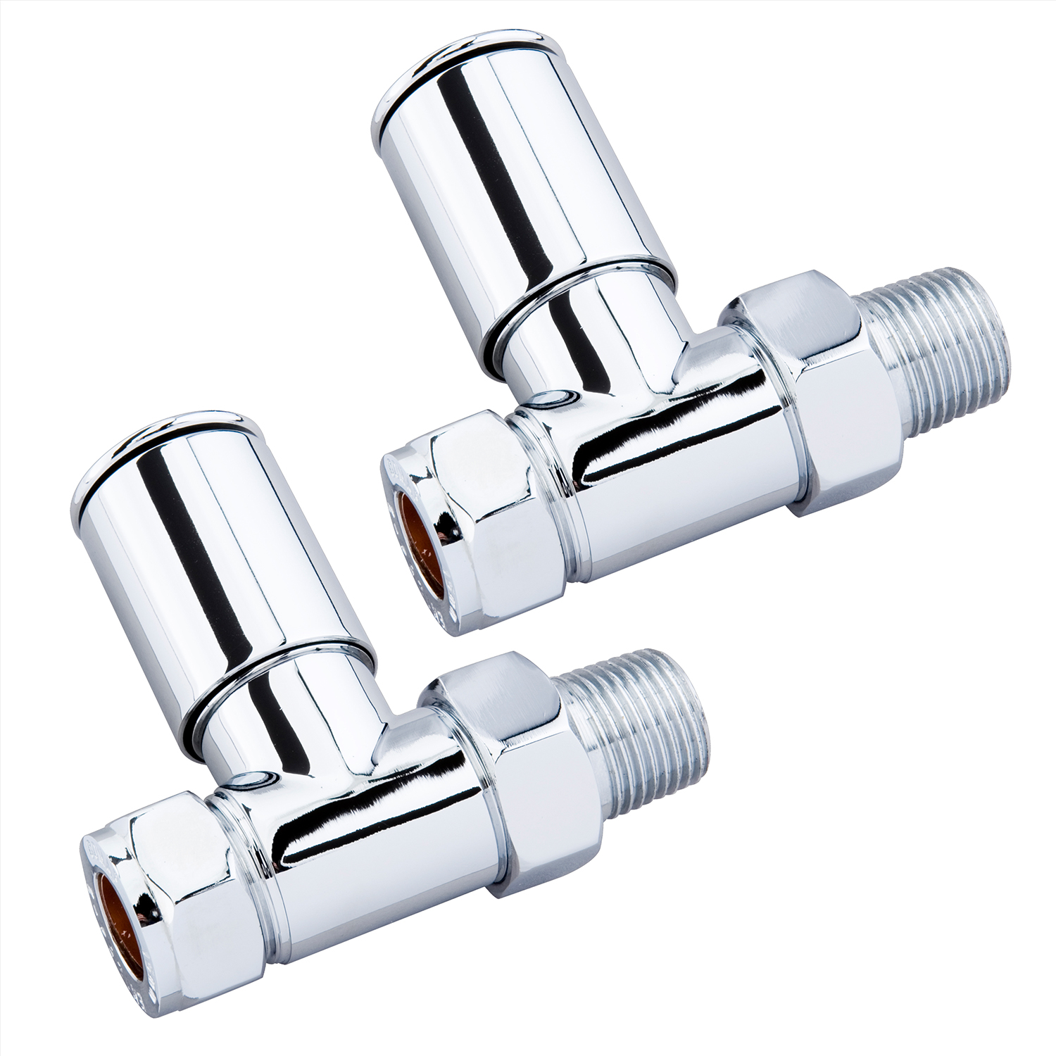 Polished Chrome Designer Straight Manual Radiator Valves - Control & Lockshield Set