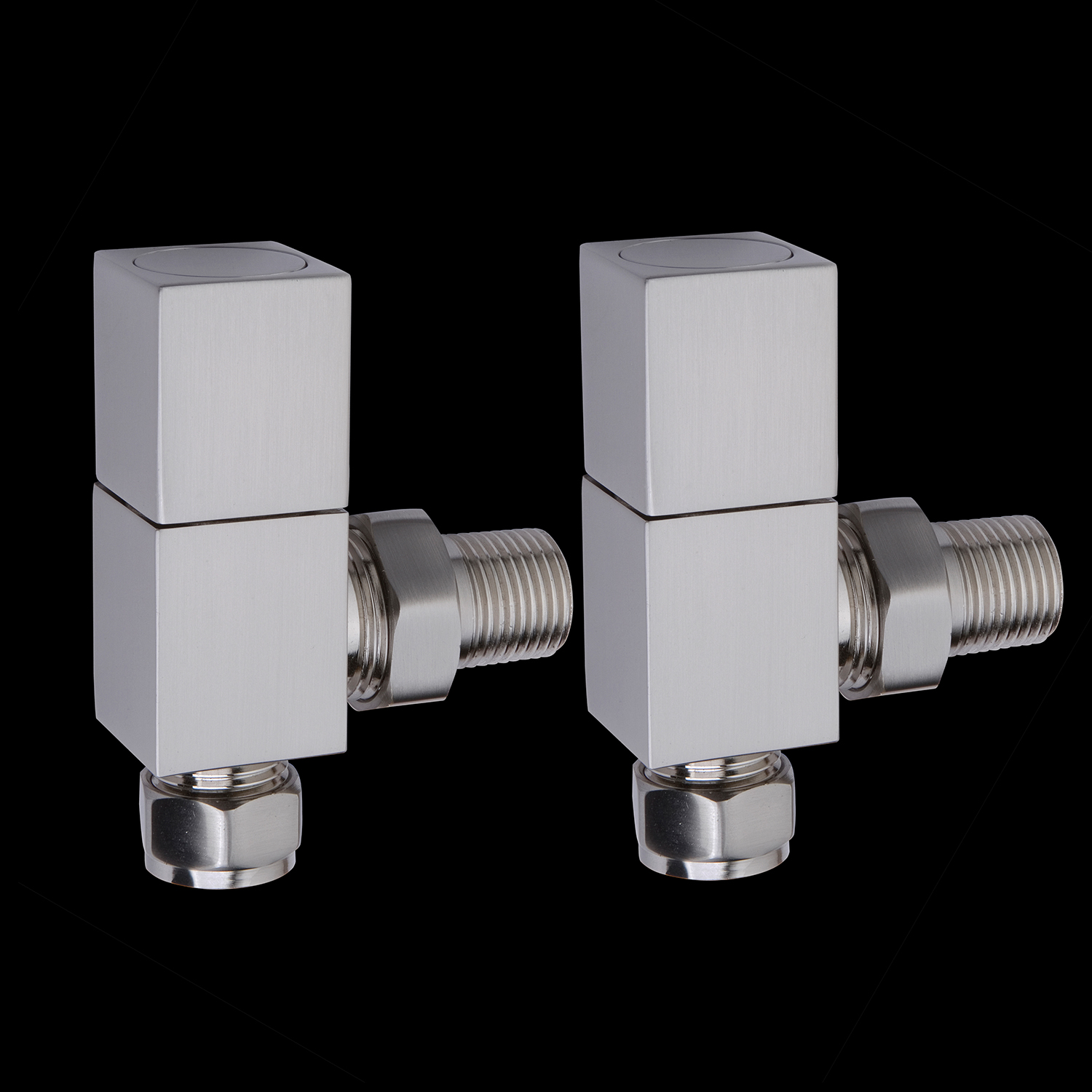 Brushed Chrome Square Designer Angled Manual Radiator Valves - Control & Lockshield Set
