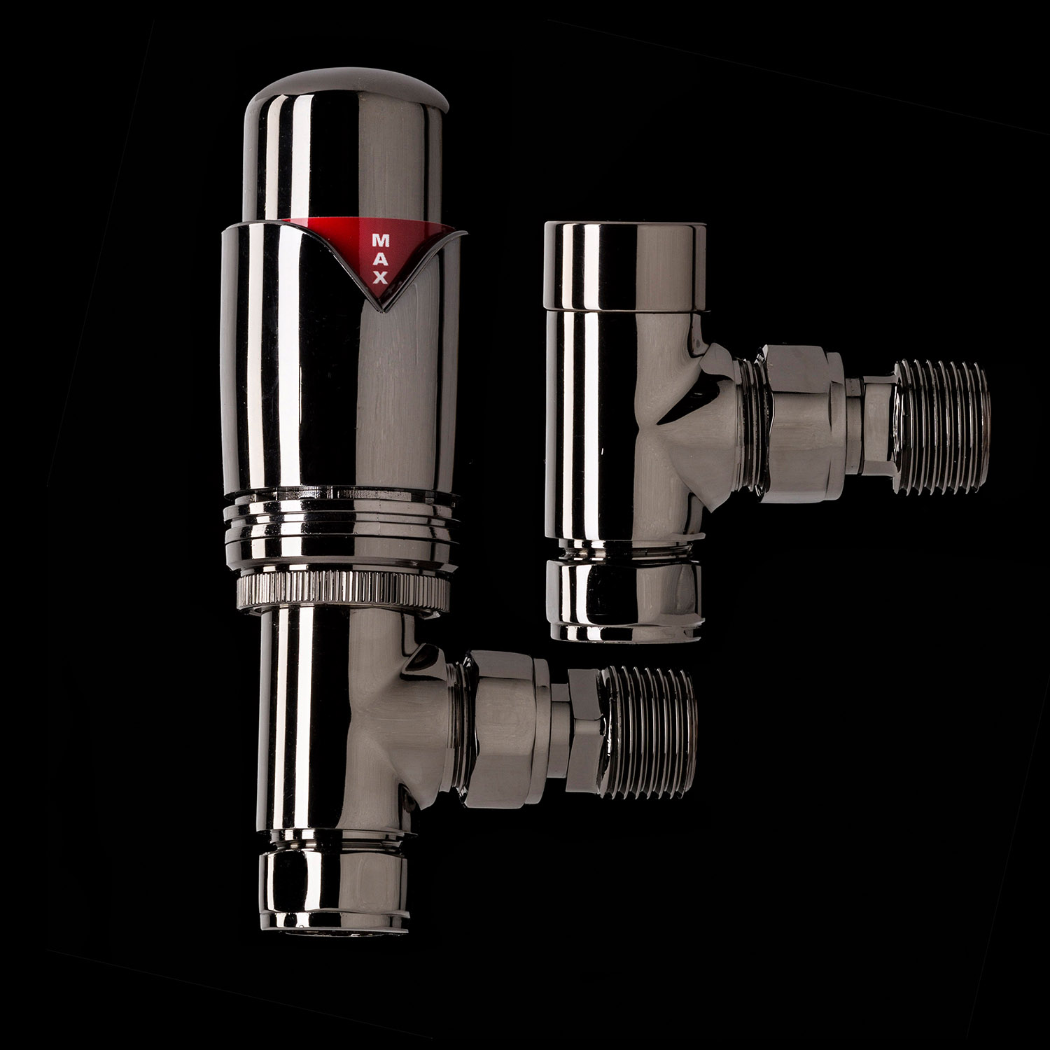 Black Nickel Designer Angled Thermostatic Radiator Valves - TRV & Lockshield Set