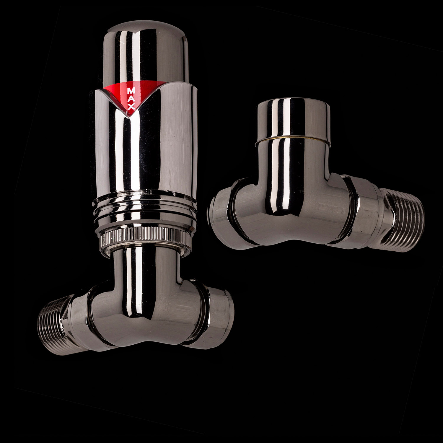Black Nickel Designer Corner Thermostatic Radiator Valves - TRV & Lockshield Set