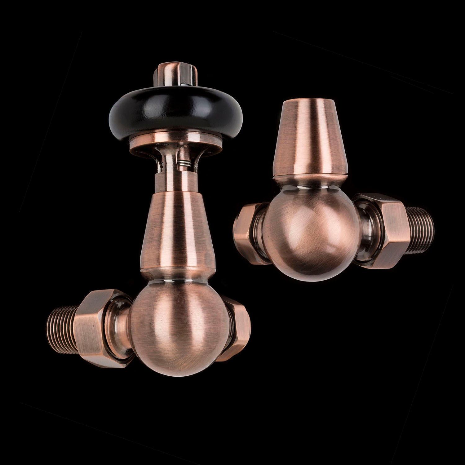 Antique Copper Traditional Corner Thermostatic Radiator Valves - TRV & Lockshield Set