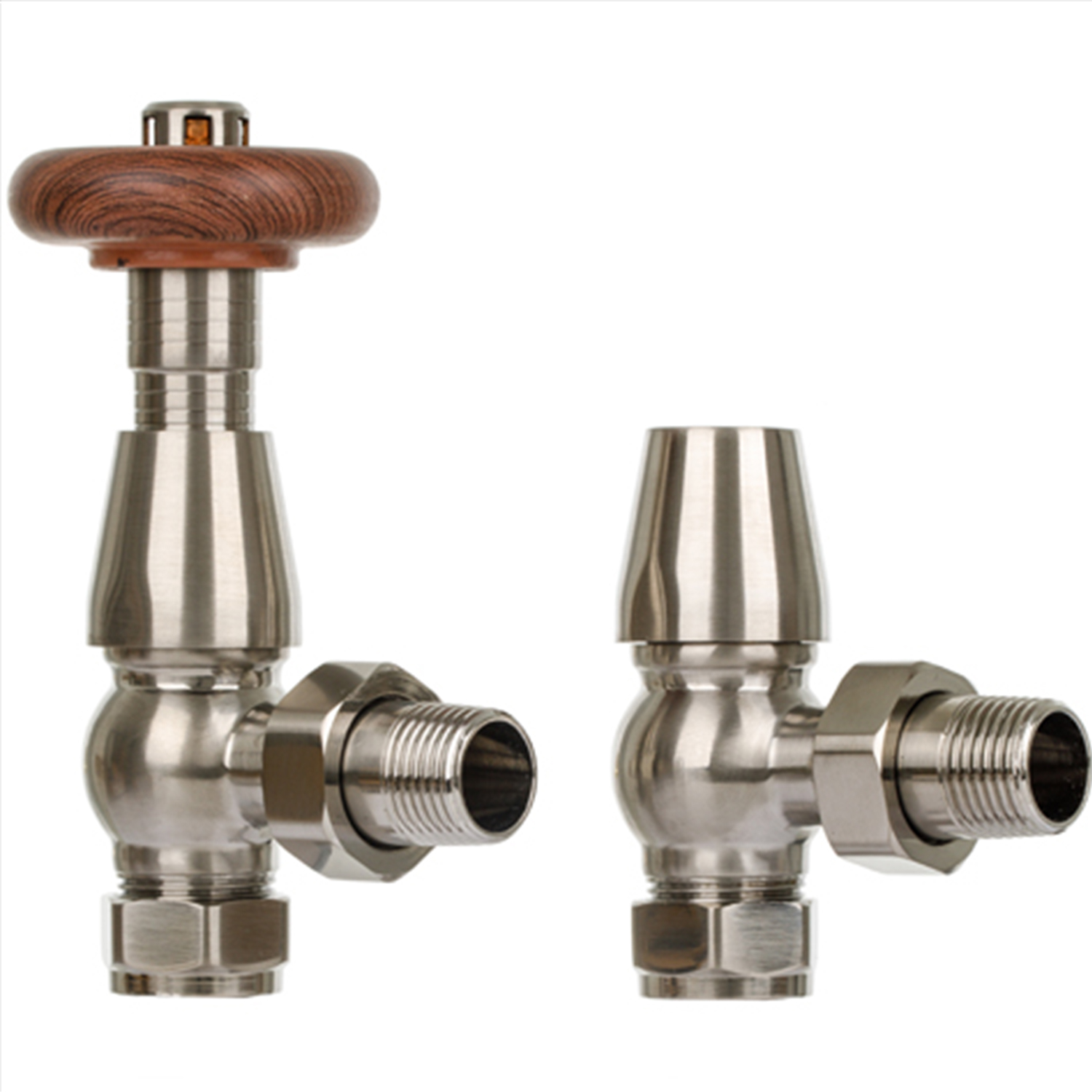 Brushed finish traditional angled thermostatic radiator valve set