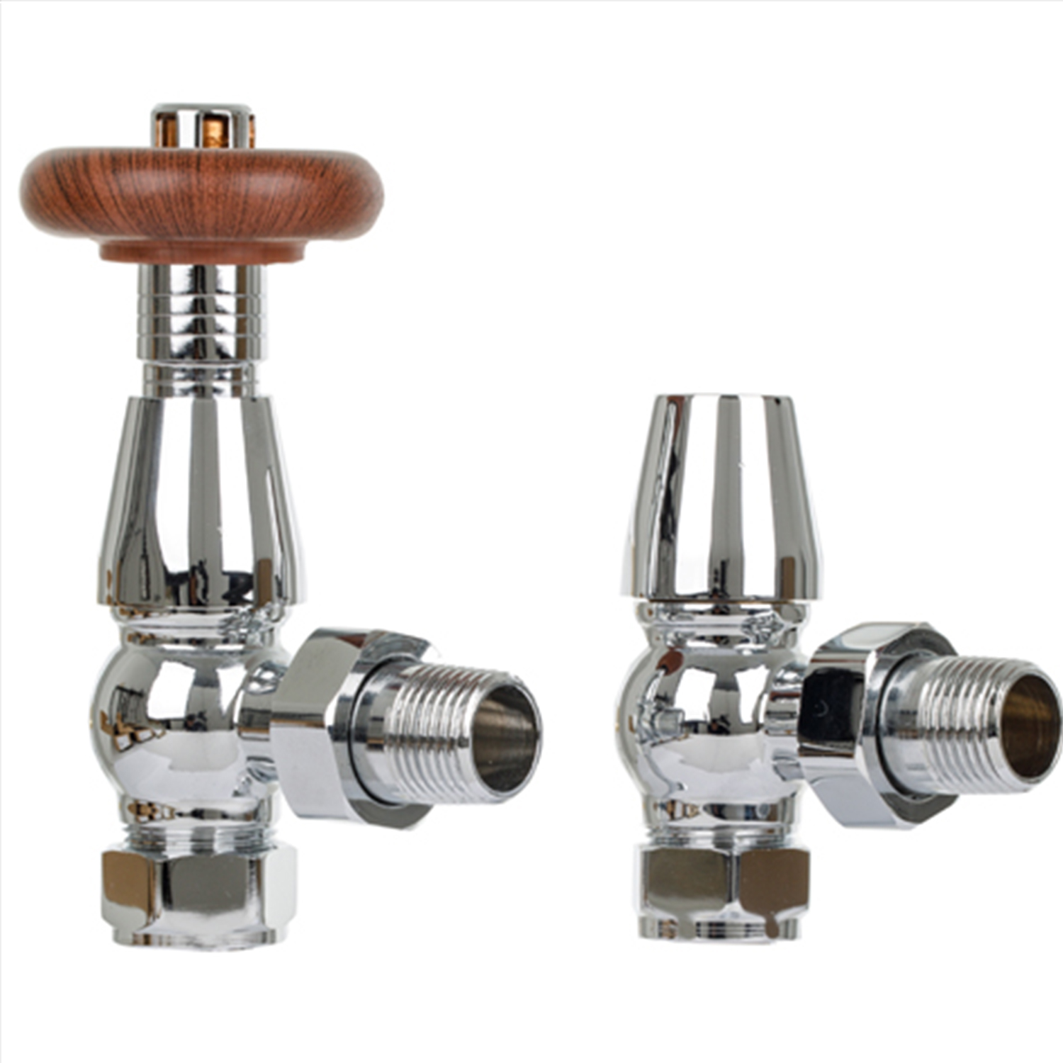Polished chrome traditional angled thermostatic radiator valve set