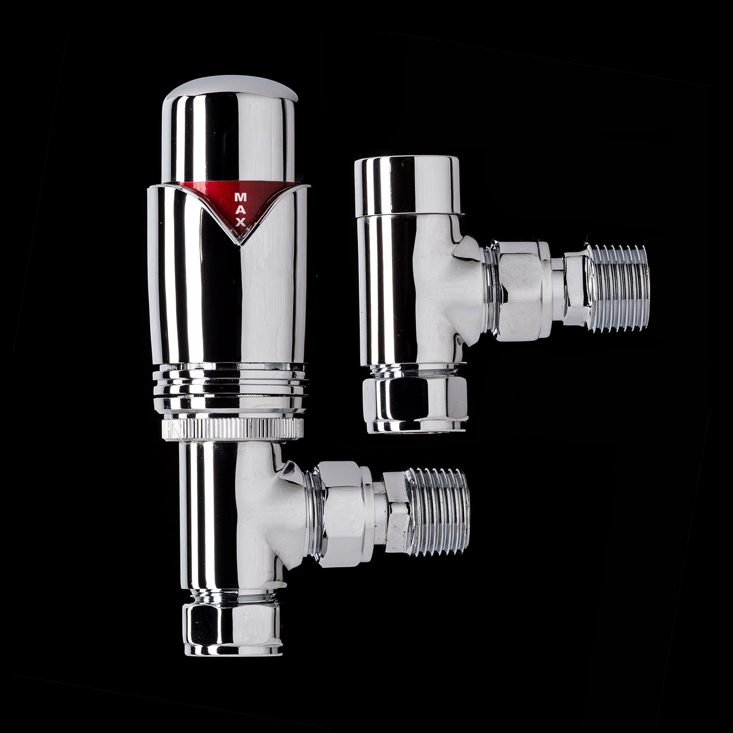 Chrome Thermostatic Angled Radiator Valves - For Pipes Coming Out Of Floor