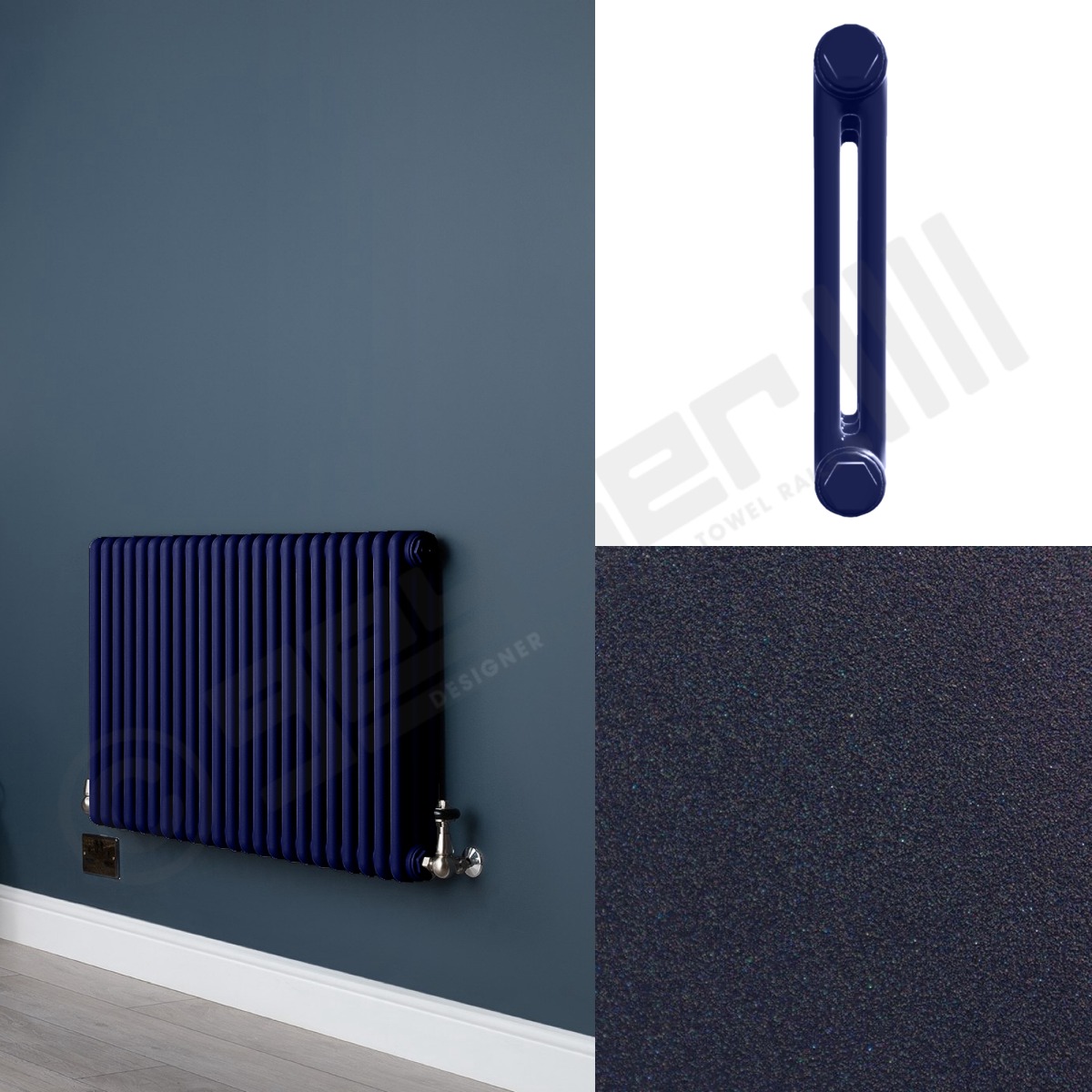 Custom 2 Column 600mm High Dark Blue Radiators