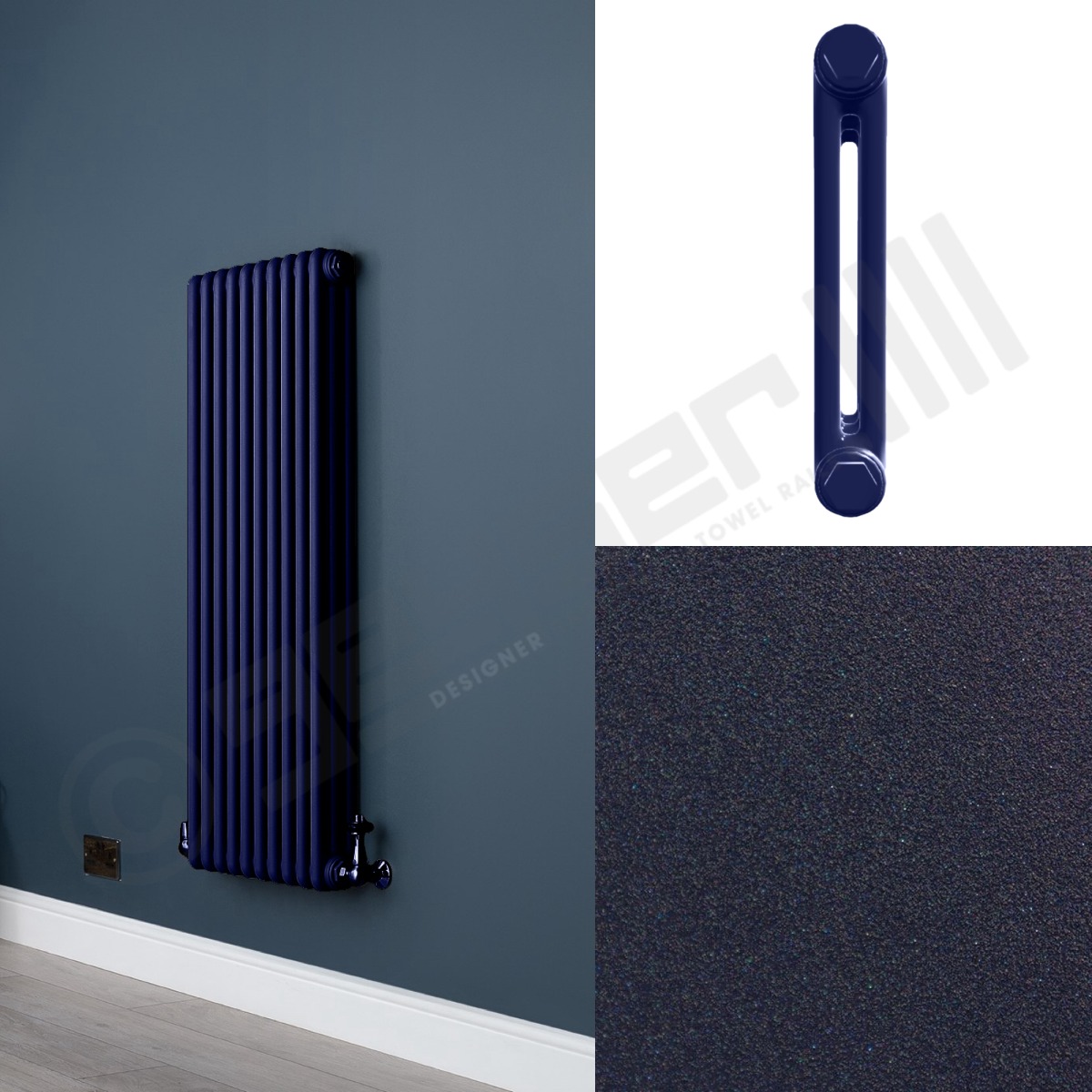 Custom 2 Column 1500mm High Dark Blue Radiators