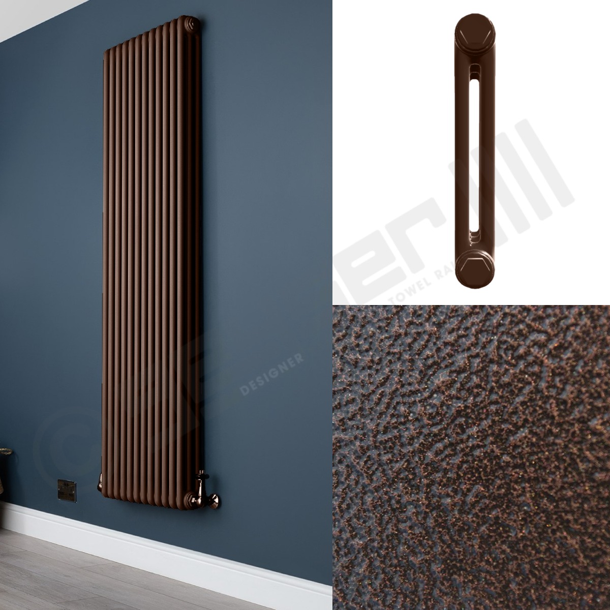 Custom 2 Column 1800mm High Hammered Copper Radiators