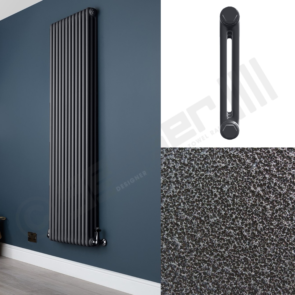 Custom 2 Column 1800mm High Hammered Silver Radiators