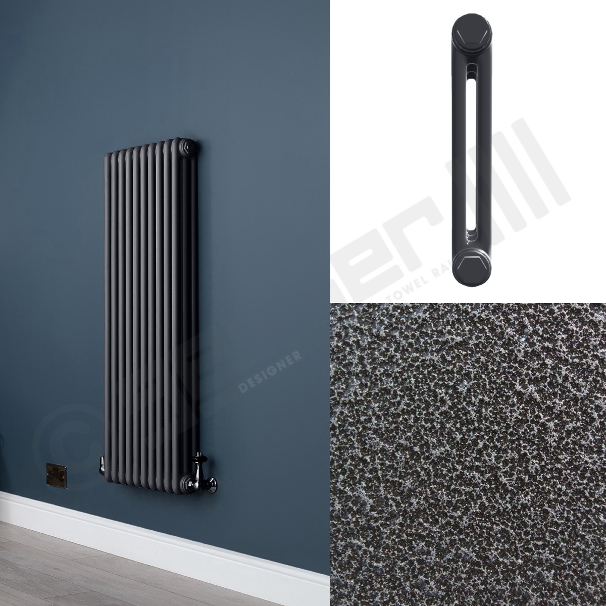 Custom 2 Column 1500mm High Hammered Silver Radiators