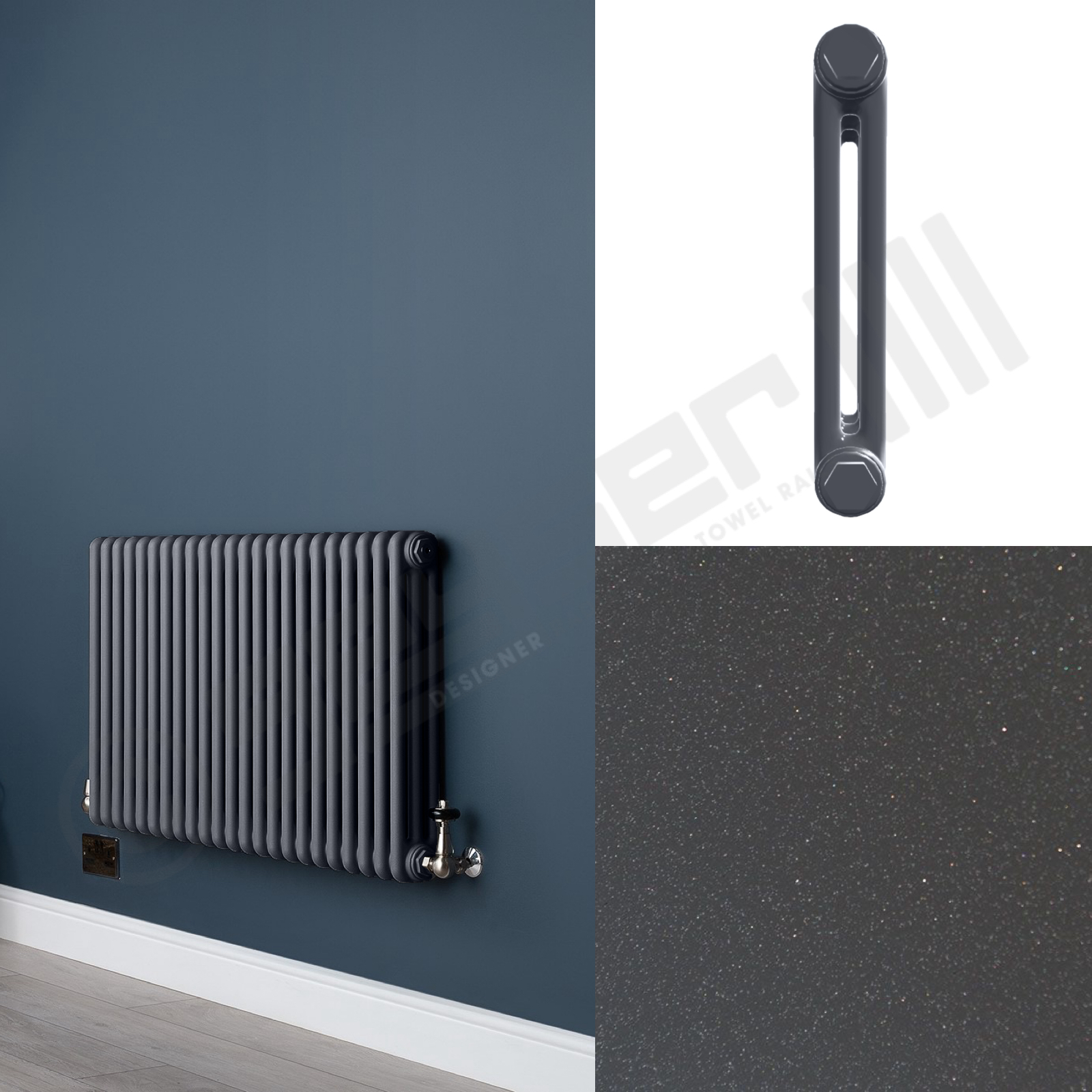 2 Column Gun Metal Grey Living Room Radiator