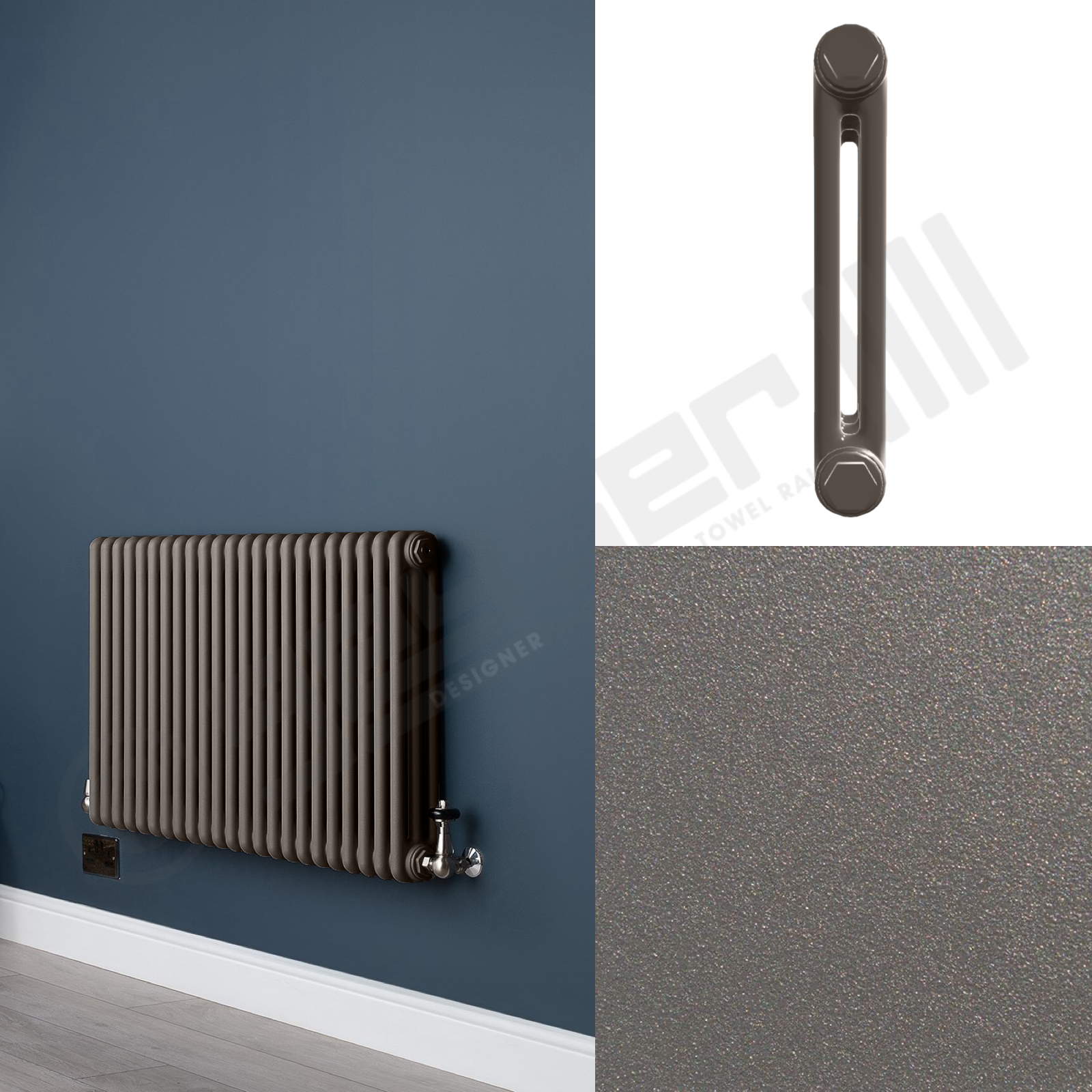 2 Column Mid Grey Living Room Radiator
