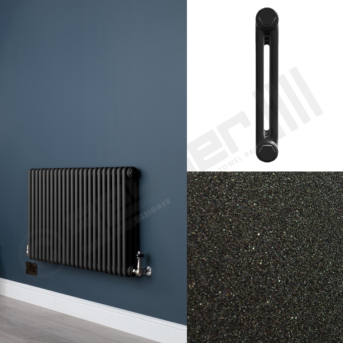 Custom 2 Column 600mm High Quartz Matt Black Radiators