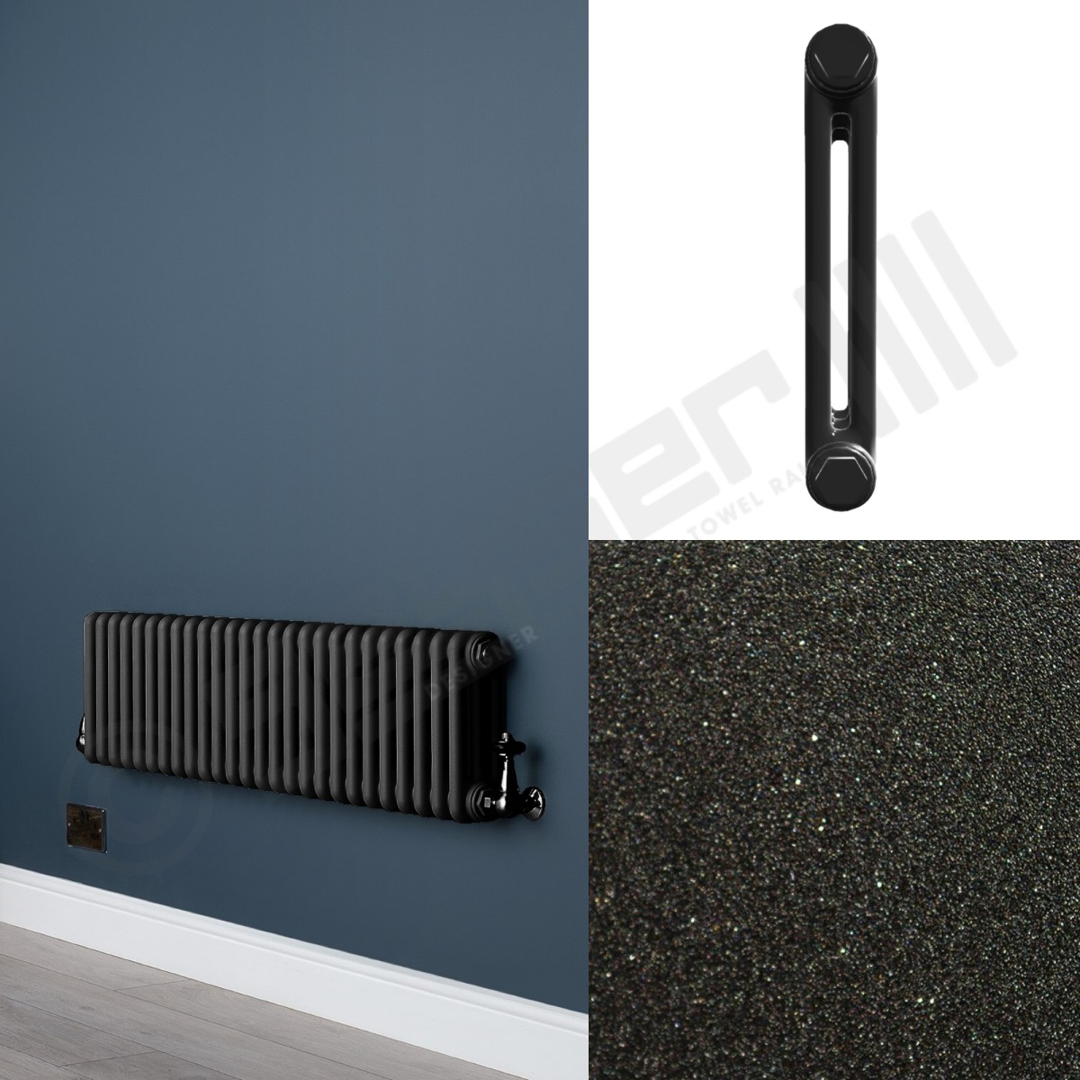 Custom 2 Column 300mm High Quartz Matt Black Radiators
