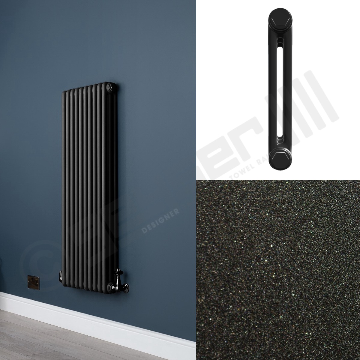 Custom 2 Column 1500mm High Quartz Matt Black Radiators