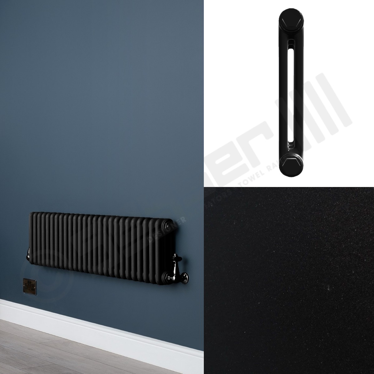2 Column Smooth Black Low Level Radiator