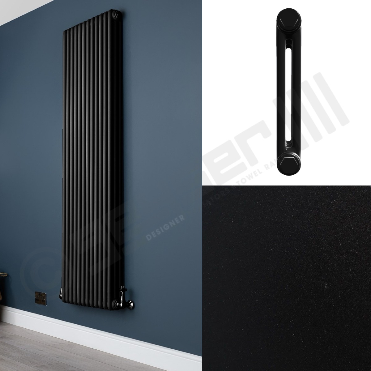 Custom 2 Column 1800mm High Smooth Matt Black Radiators