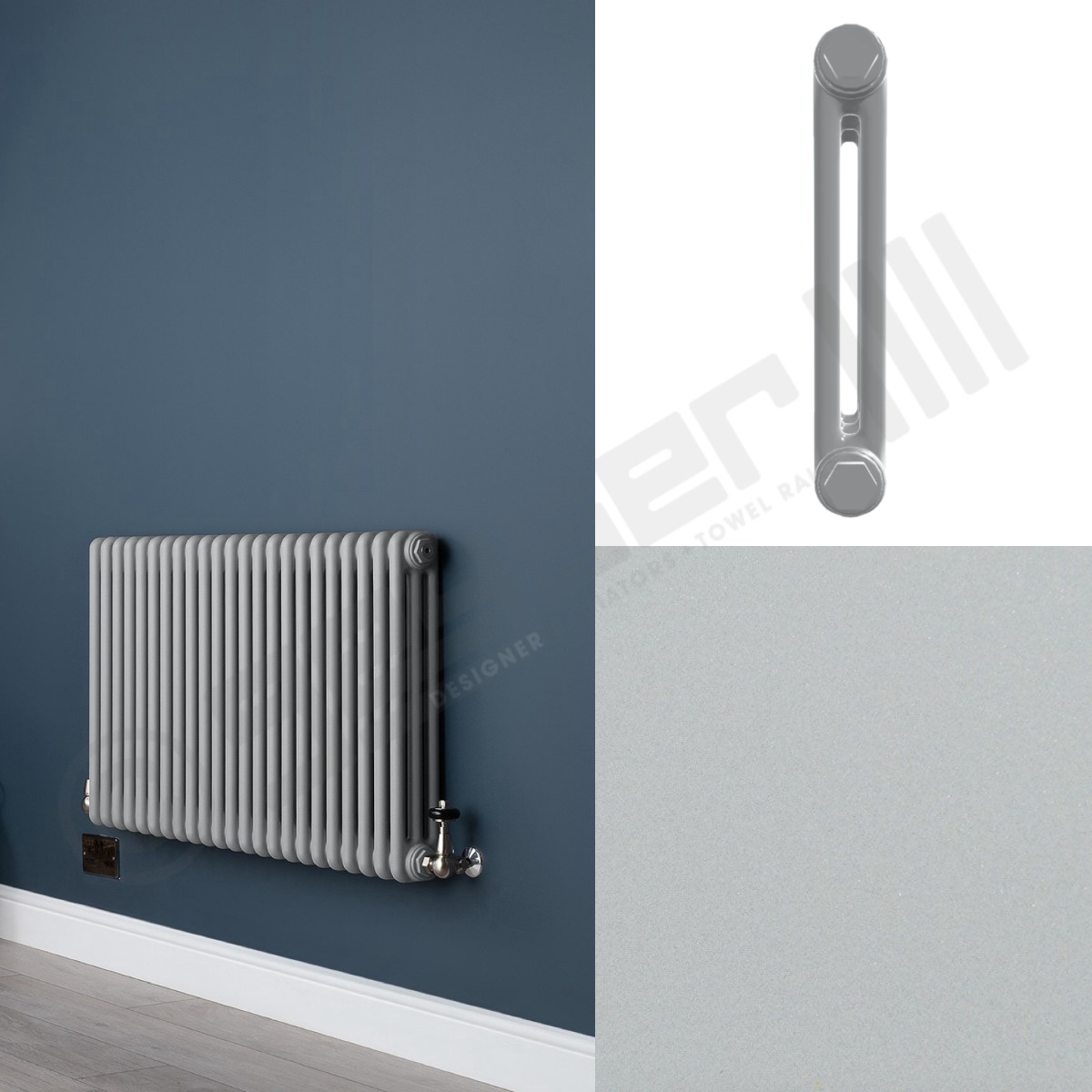 2 Column Smooth Light Grey Living Room Radiator