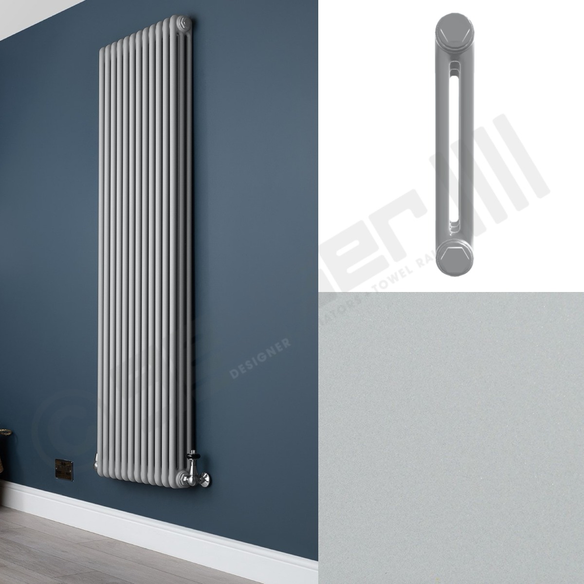 2 Column Smooth Light Grey Tall Radiator
