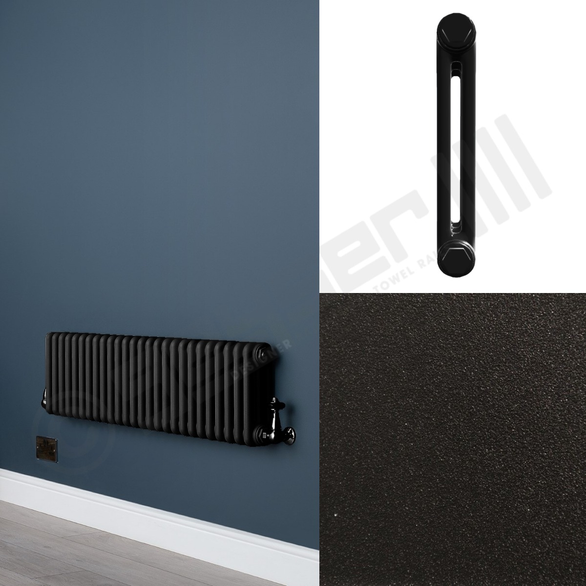 2 Column Textured Black Low Level Radiator