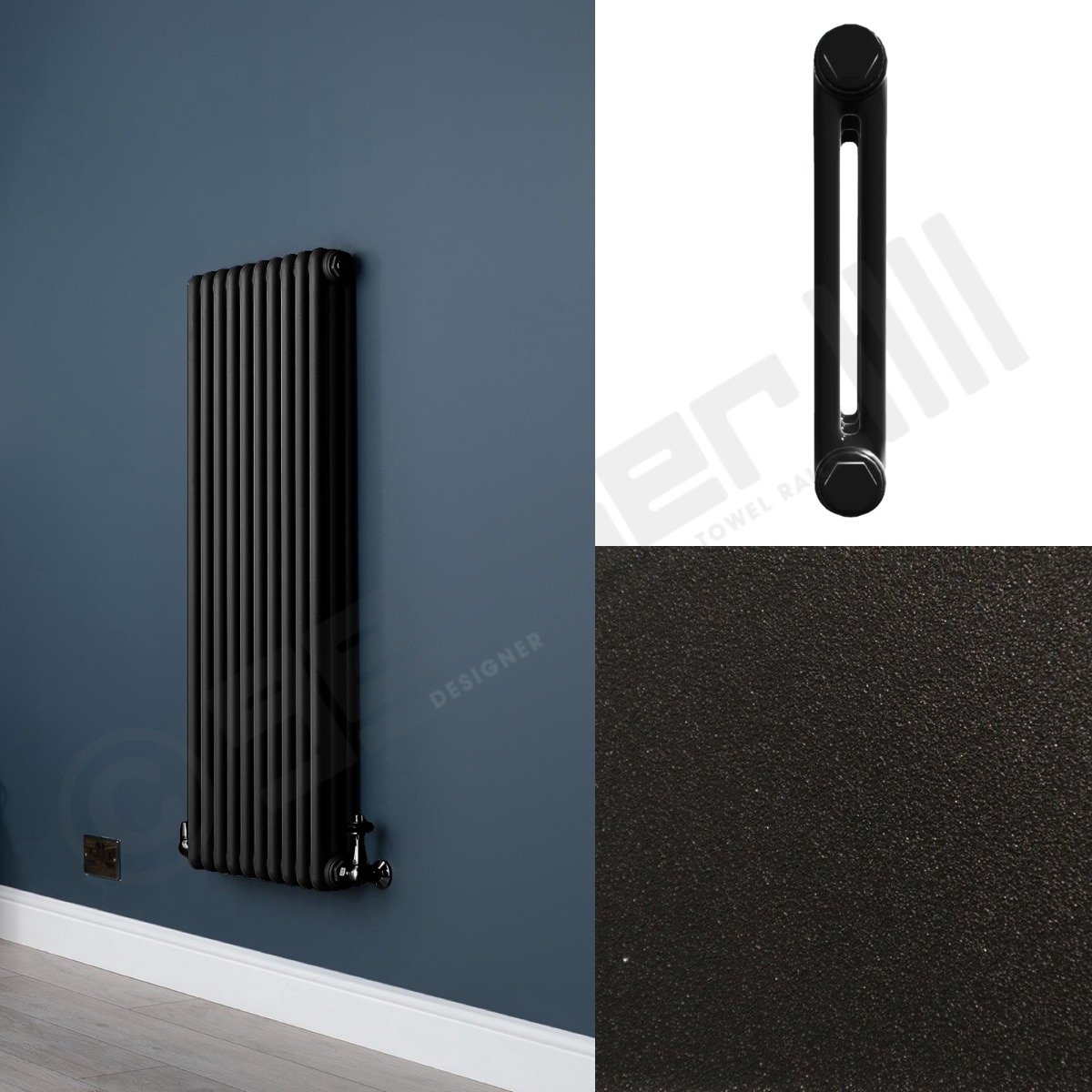 Custom 2 Column 1500mm High Textured Matt Black Radiators