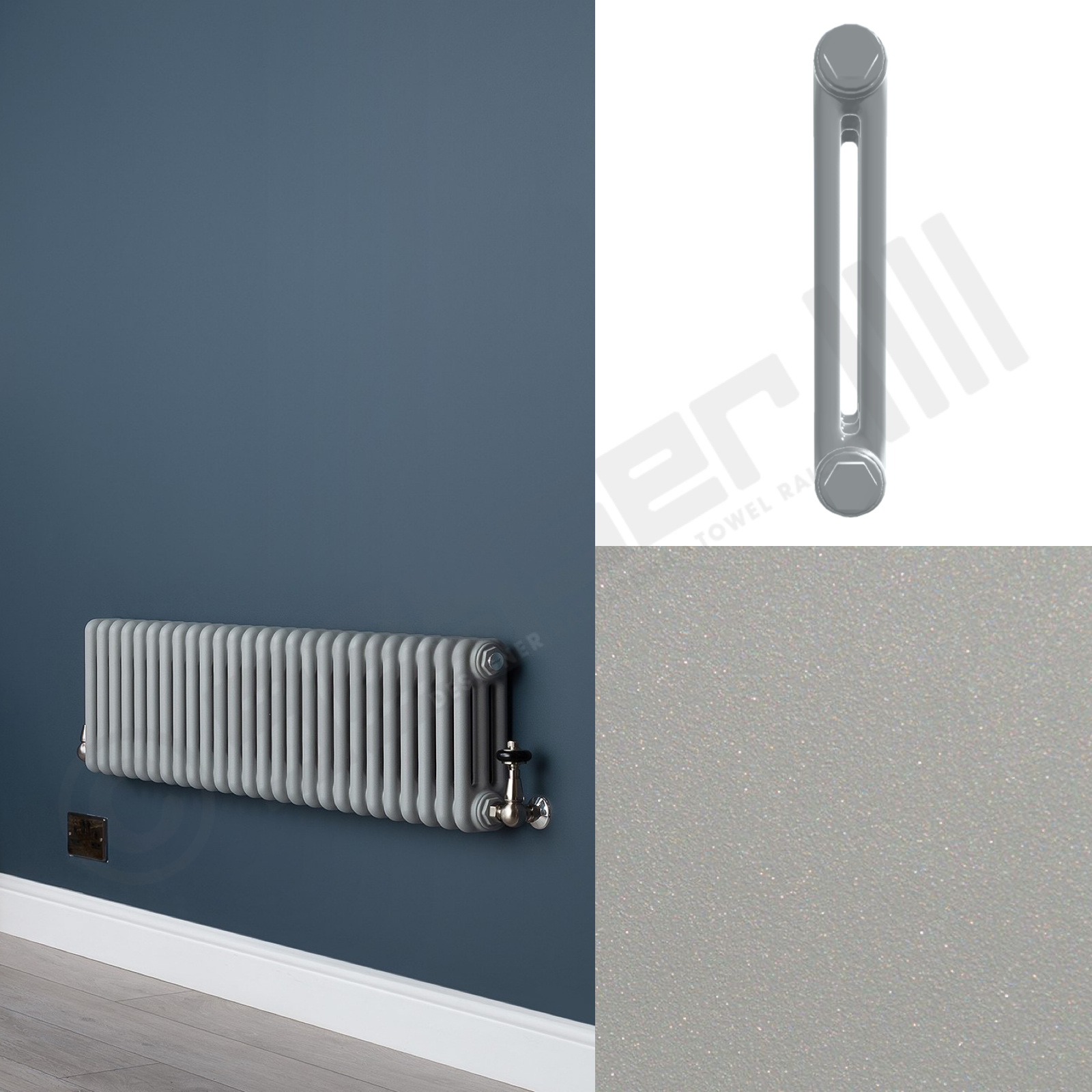 2 Column Low Level Matt Textured Light Grey Radiator