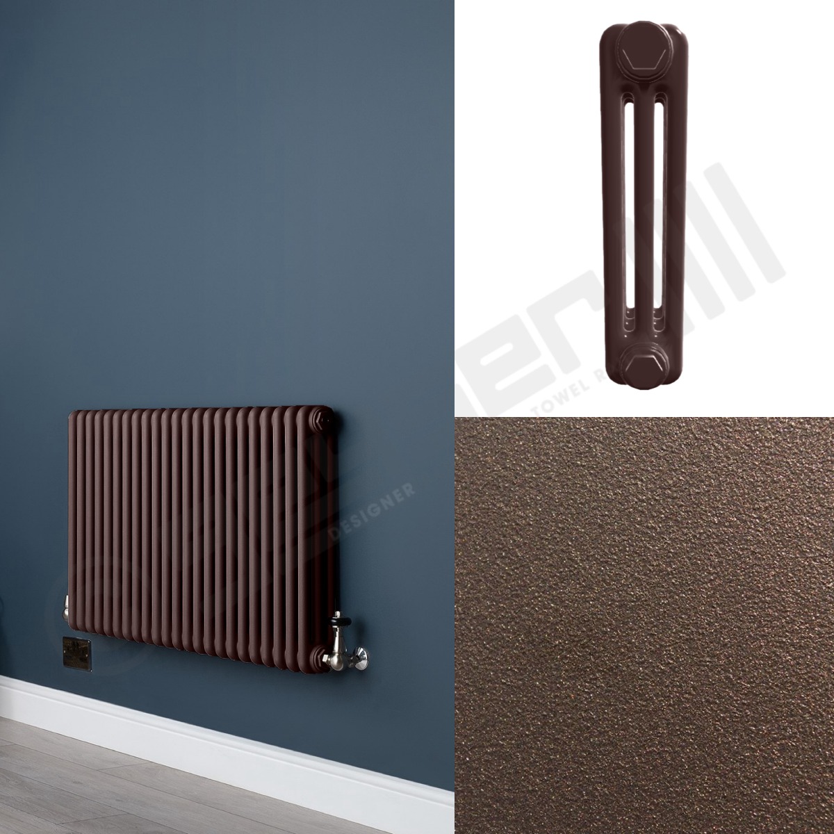 Custom 3 Column 600mm High Chocolate Brown Radiators