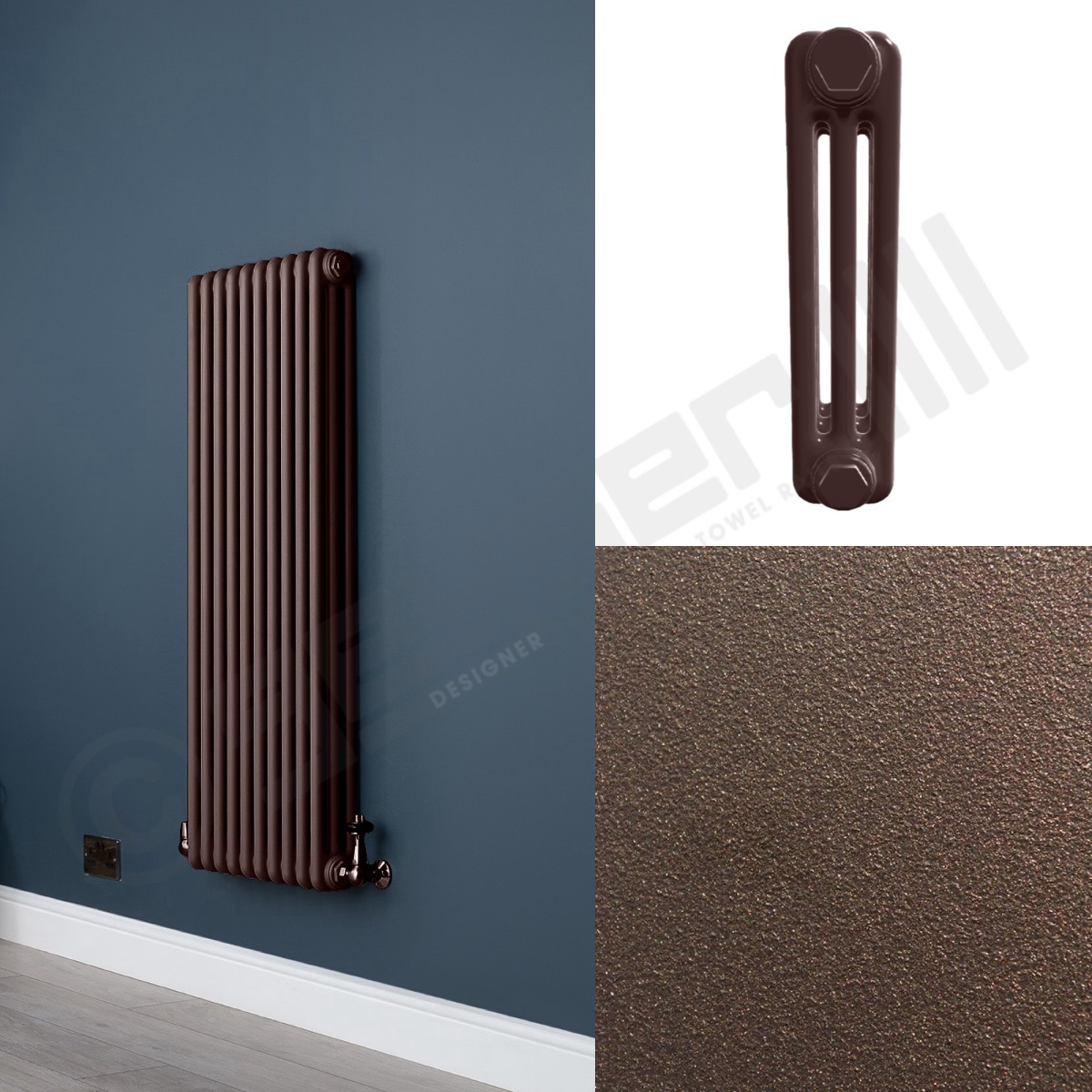 Custom 3 Column 1500mm High Chocolate Brown Radiators