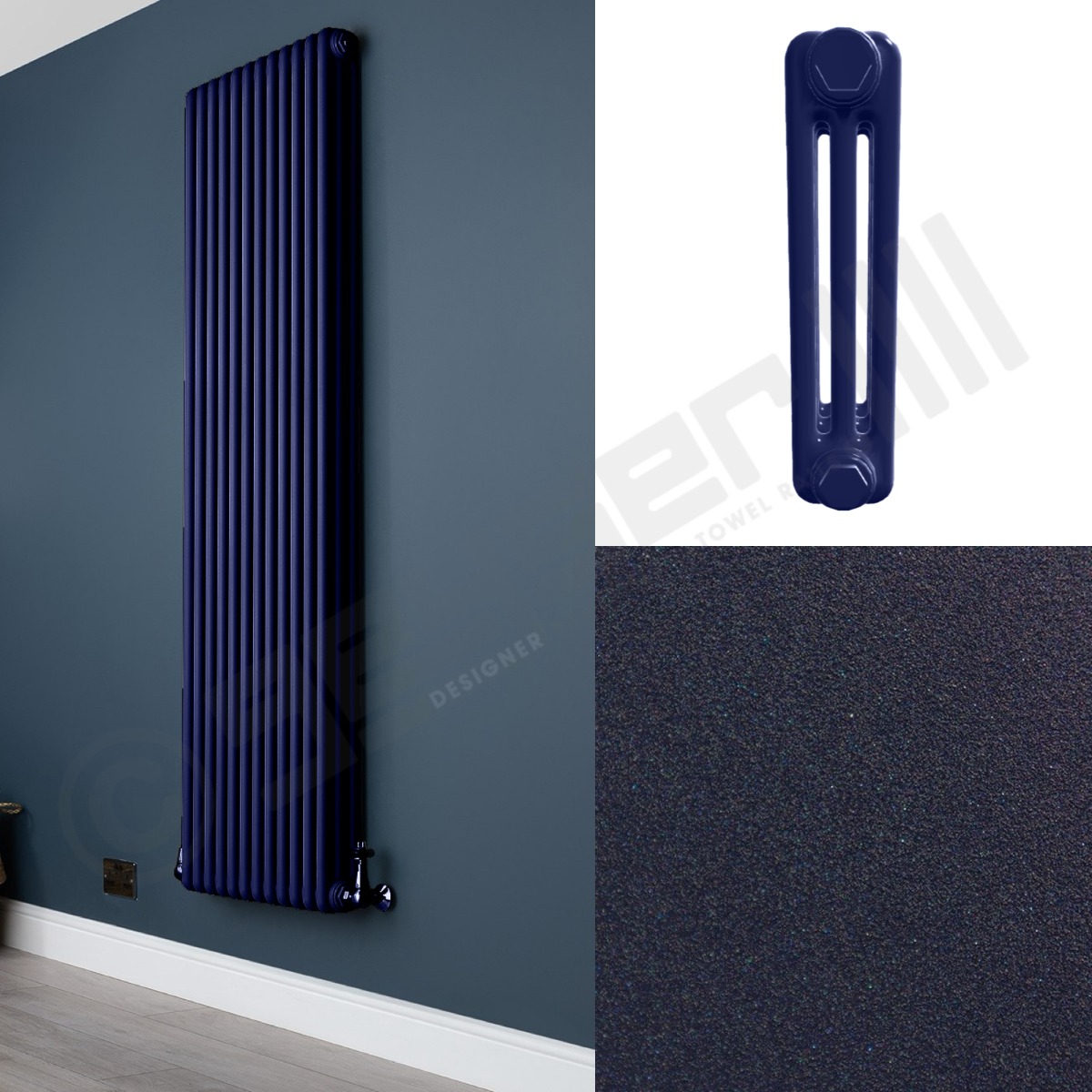 3 Column Dark Blue Tall Radiator