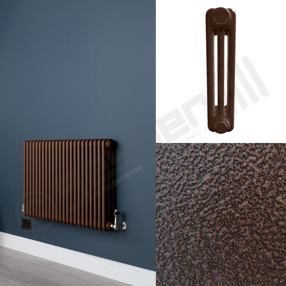 Custom 3 Column 500mm High Hammered Copper Radiators