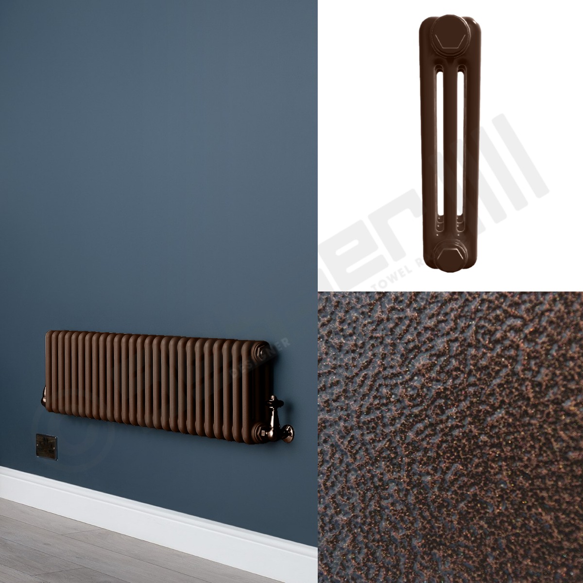 Custom 3 Column 400mm High Hammered Copper Radiators