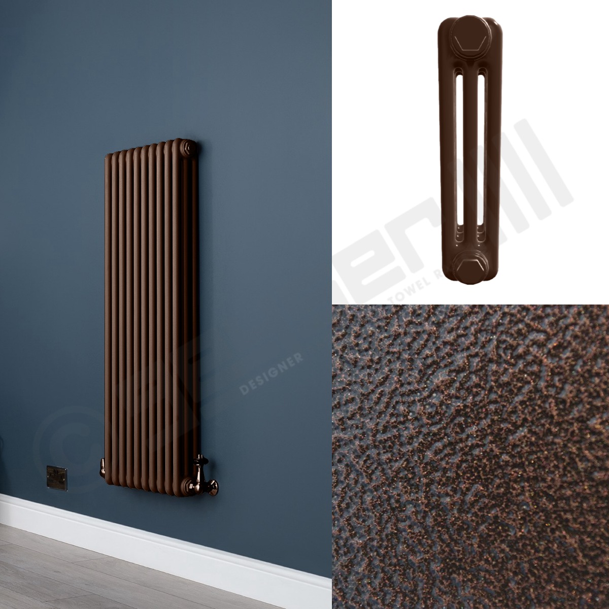 Custom 3 Column 1500mm High Hammered Copper Radiators