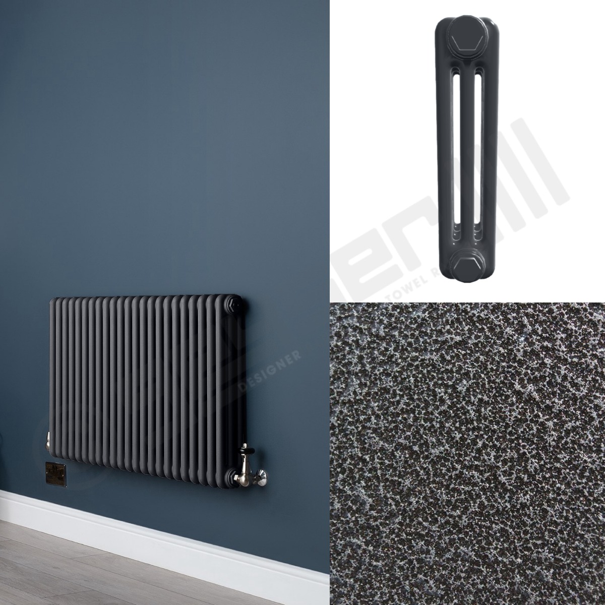 Custom 3 Column 500mm High Hammered Silver Radiators