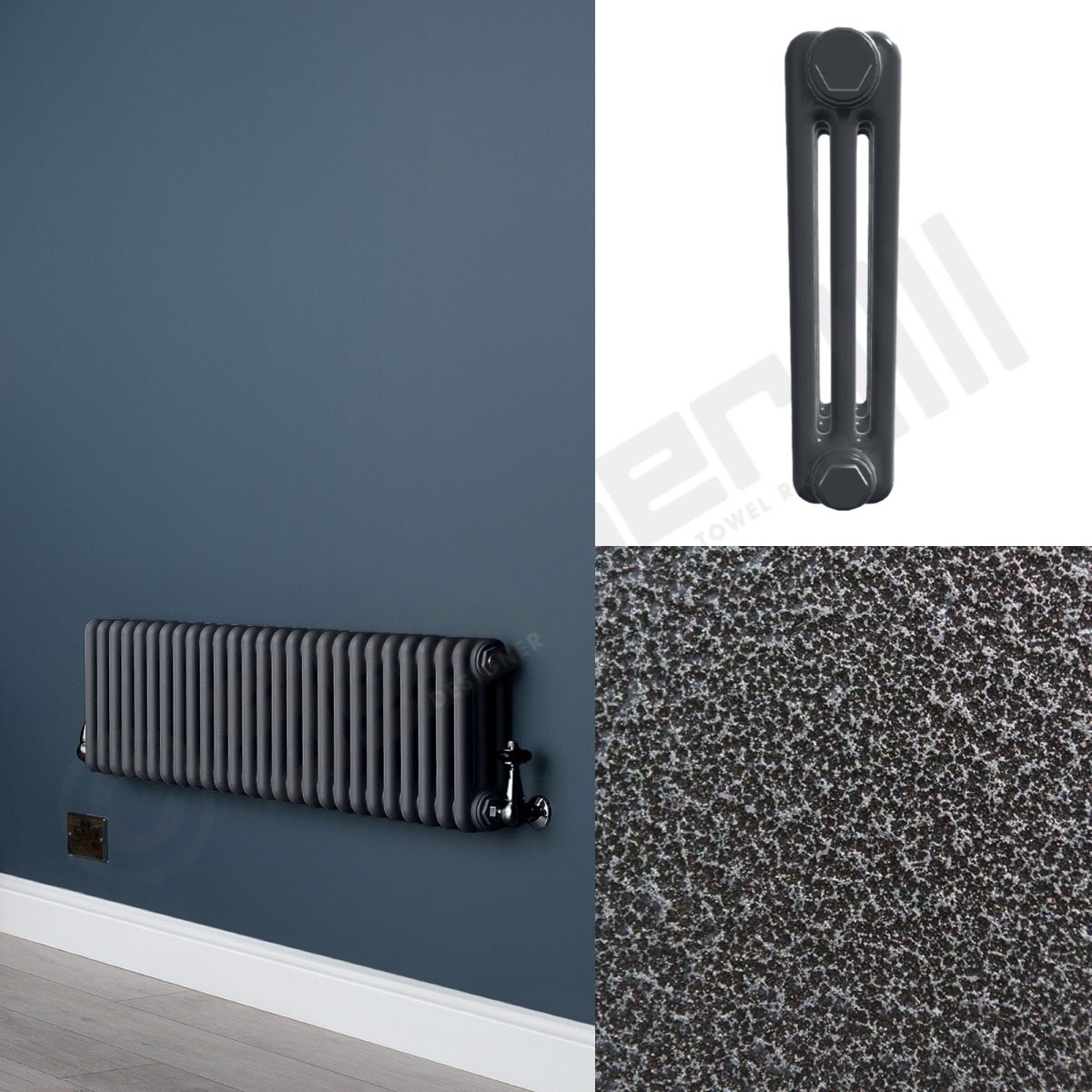 Custom 3 Column 300mm High Hammered Silver Radiators