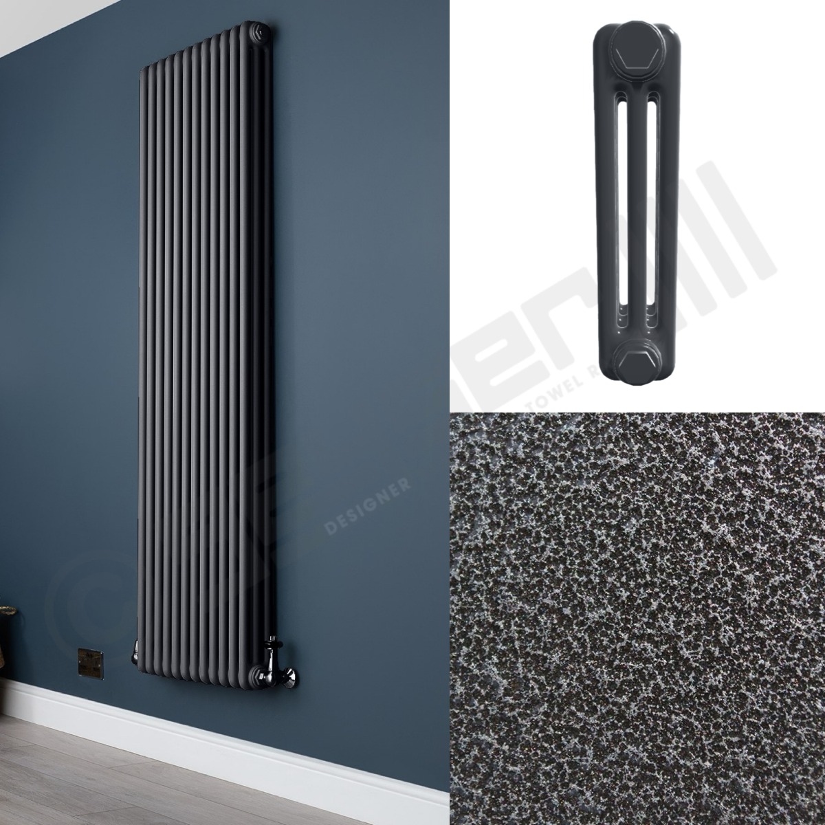 Custom 3 Column 1800mm High Hammered Silver Radiators
