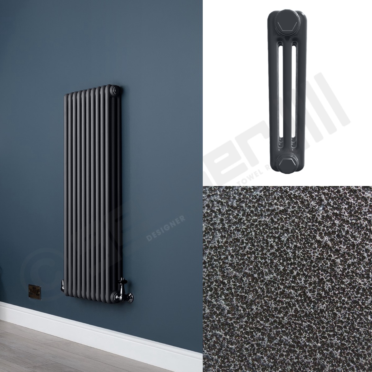 Custom 3 Column 1500mm High Hammered Silver Radiators