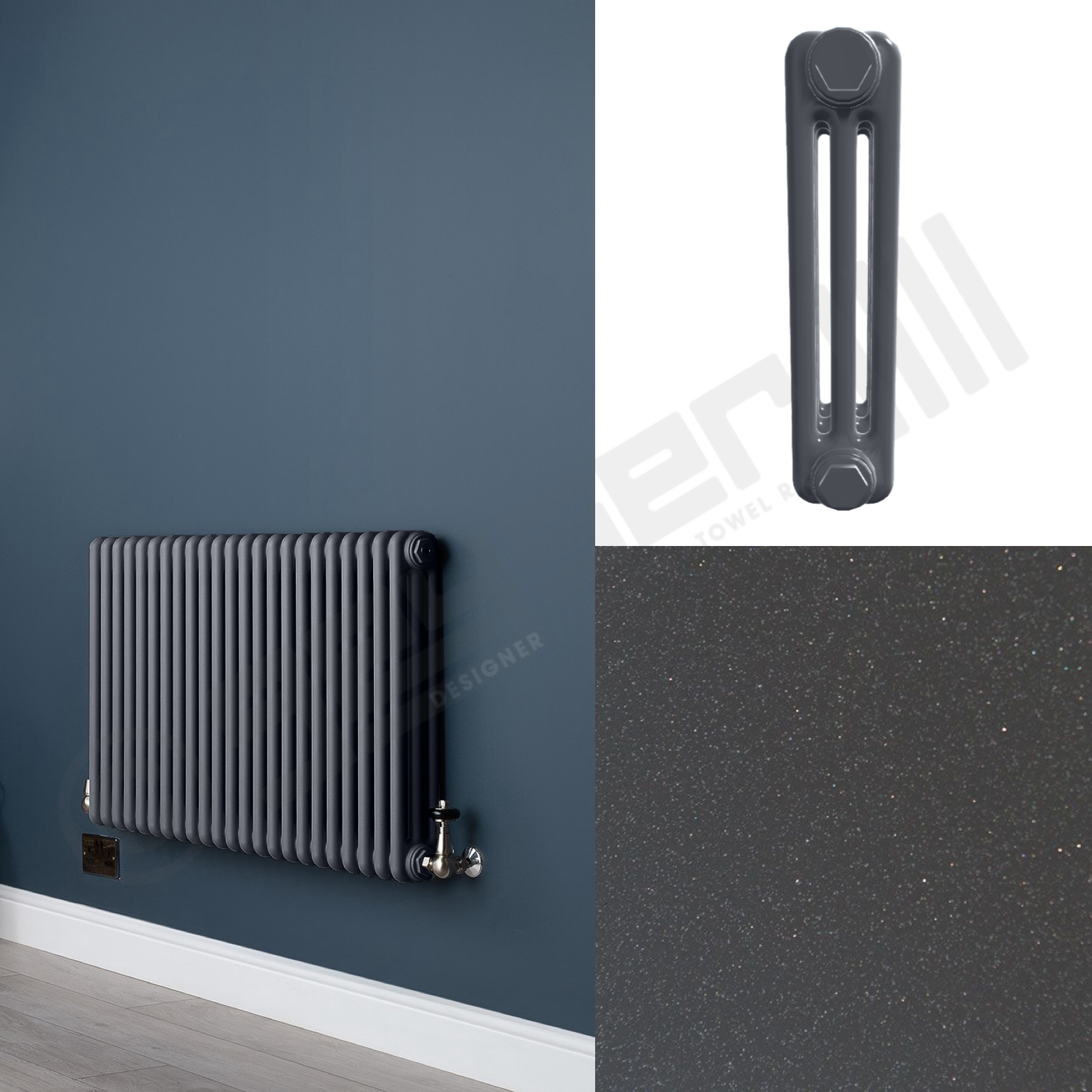 3 Column Gun Metal Grey Living Room Radiator