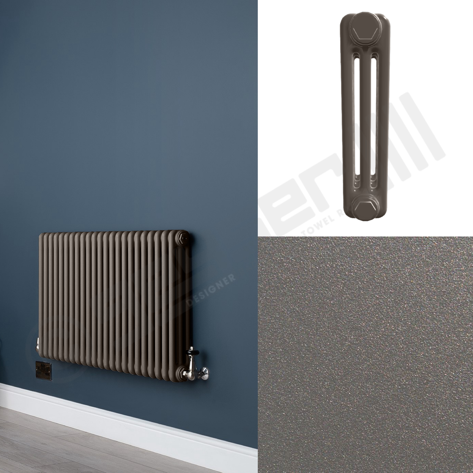 3 Column Mid Grey Living Room Radiator