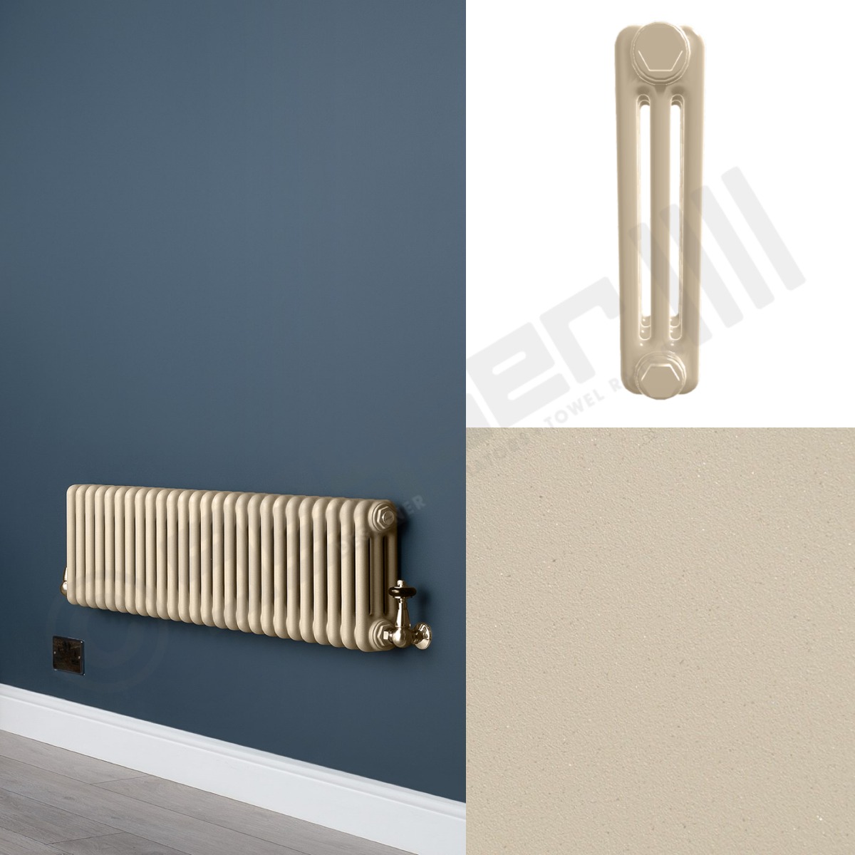 Custom 3 Column 400mm High Textured Matt Cream Radiators