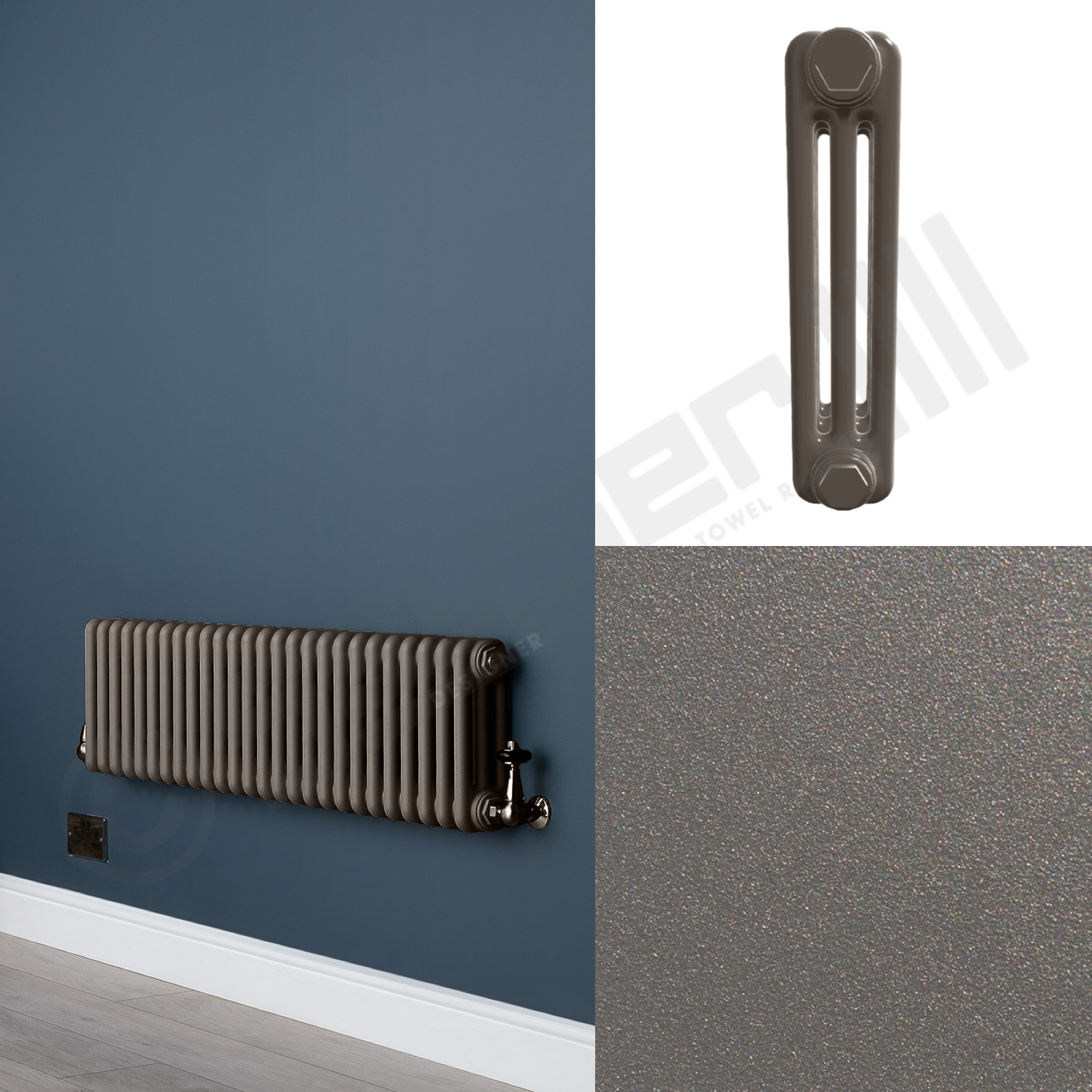 3 Column Low Level Mid Grey Radiator