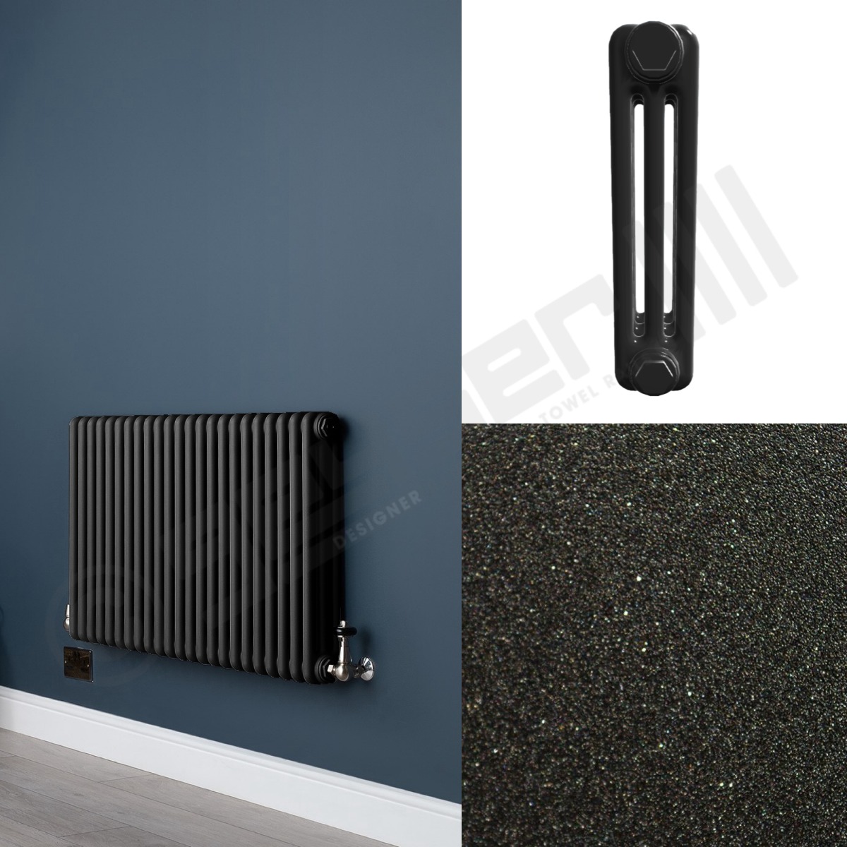 Custom 3 Column 500mm High Quartz Matt Black Radiators