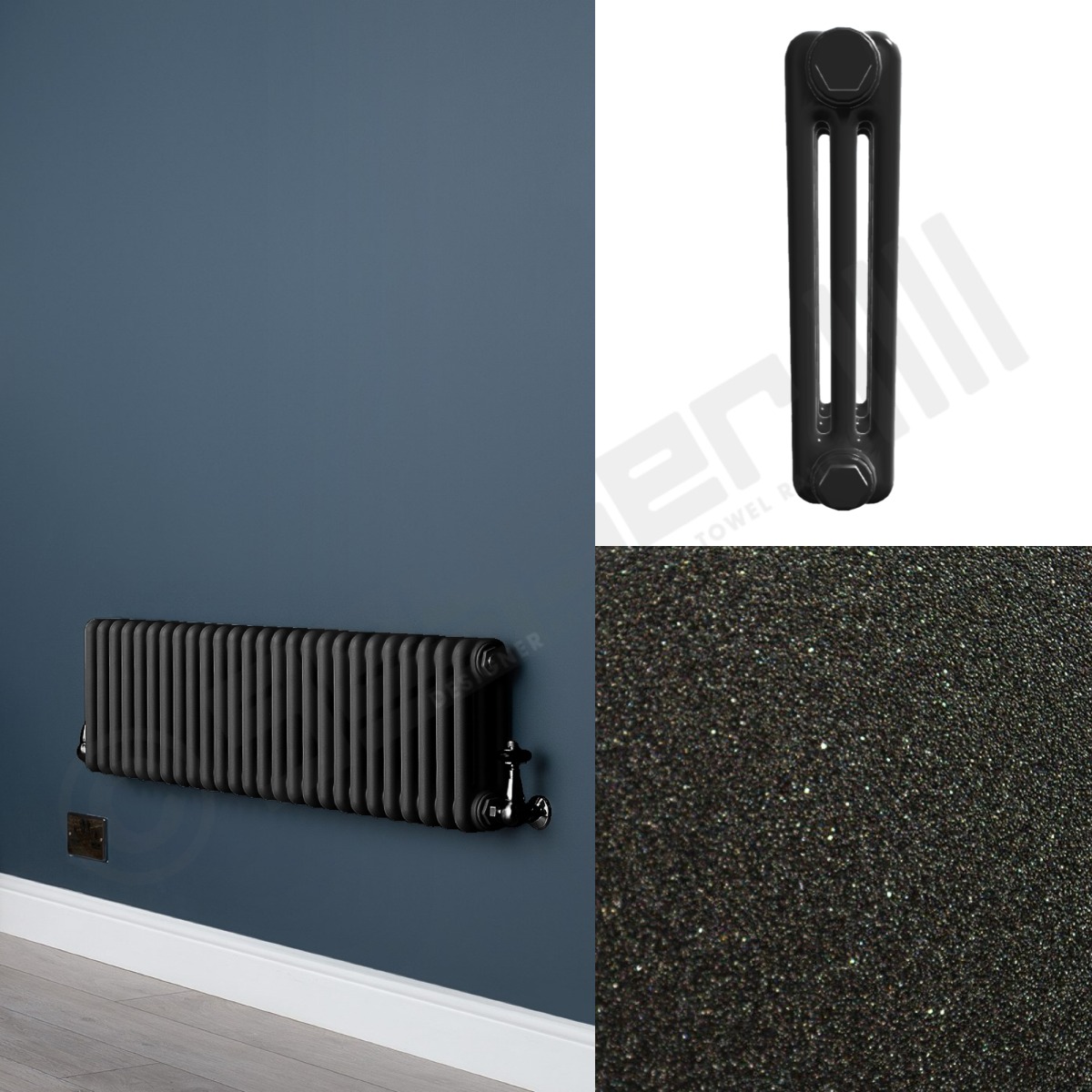 Custom 3 Column 400mm High Quartz Matt Black Radiators