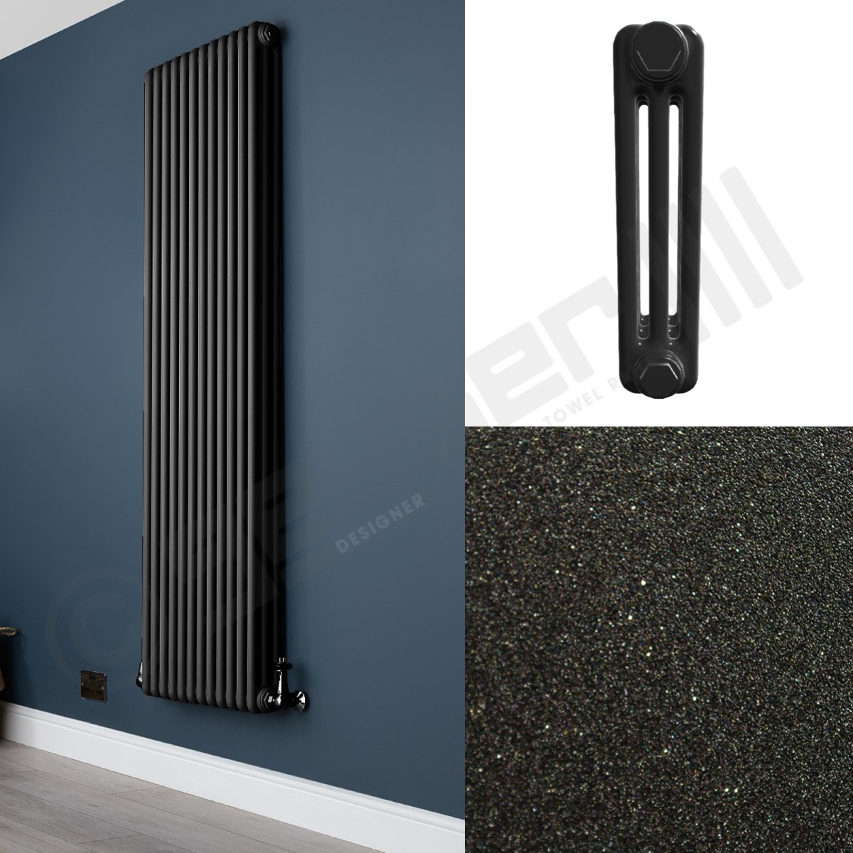 3 Column Quartz Textured Black Tall Radiator