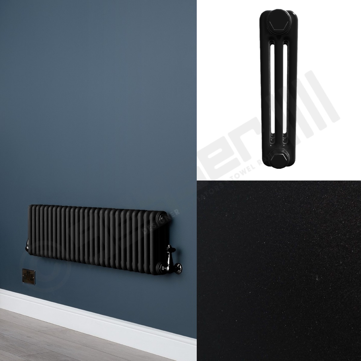 Custom 3 Column 300mm High Smooth Matt Black Radiators