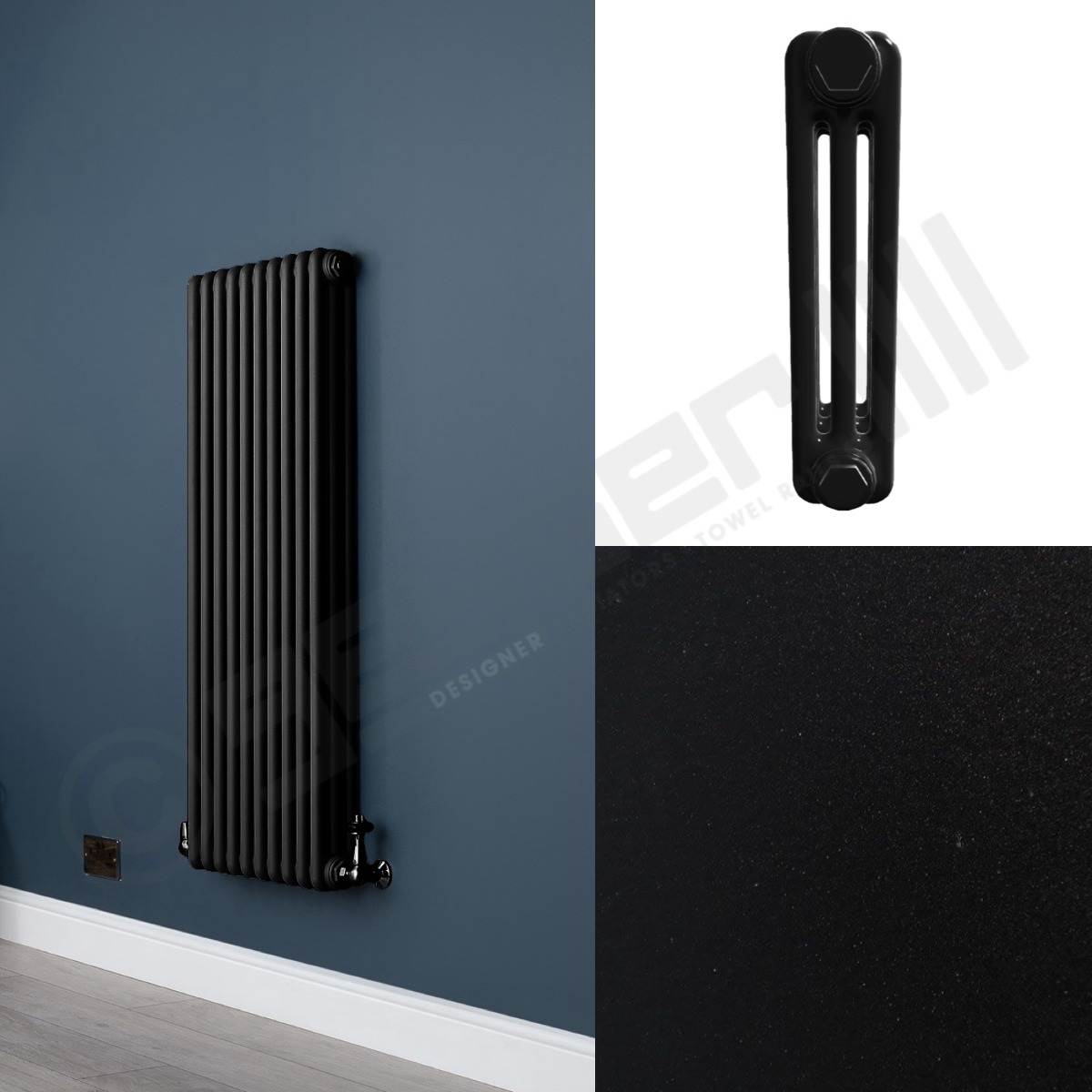 3 Column Smooth Black Wall Radiator