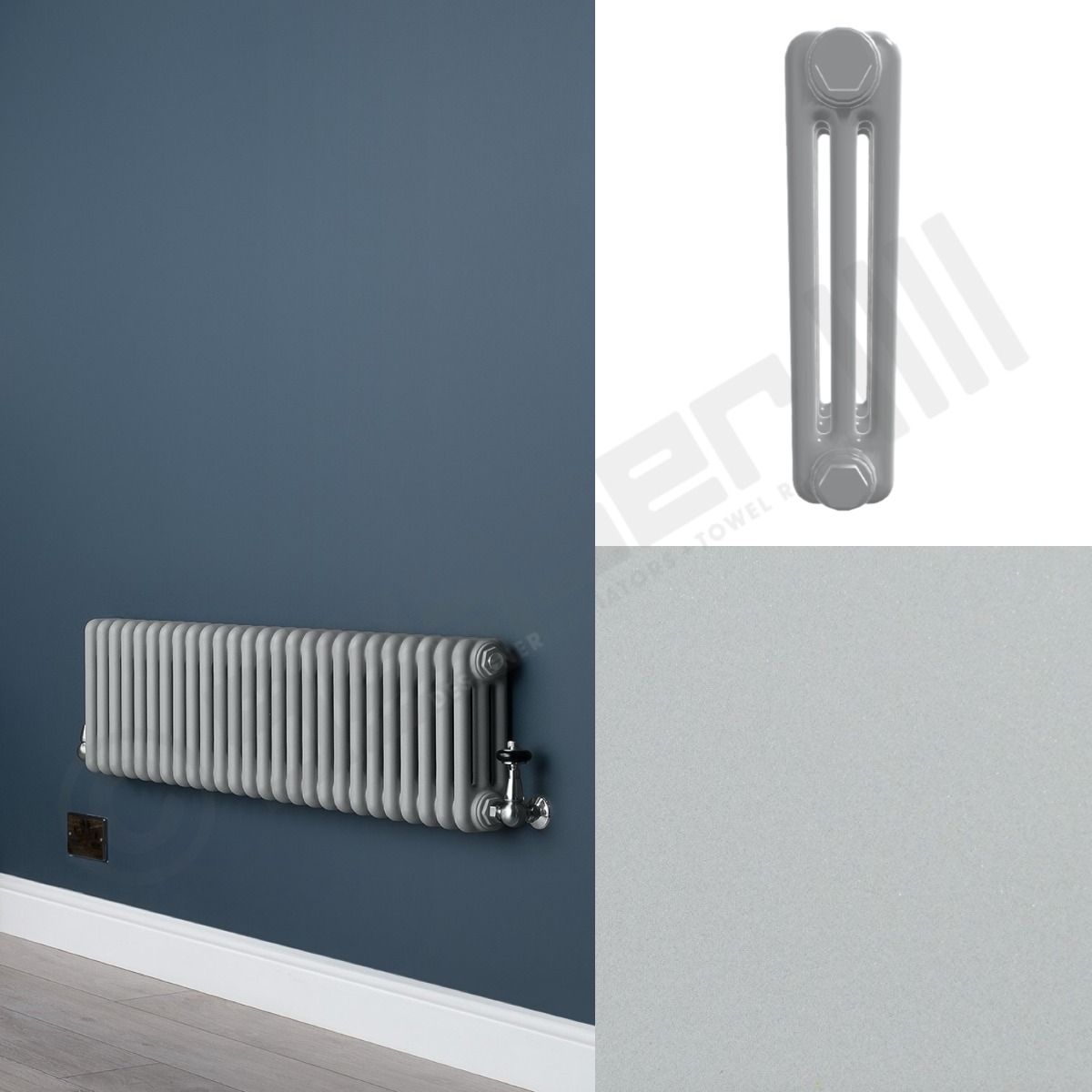 3 Column Smooth Light Grey Low Level Radiator